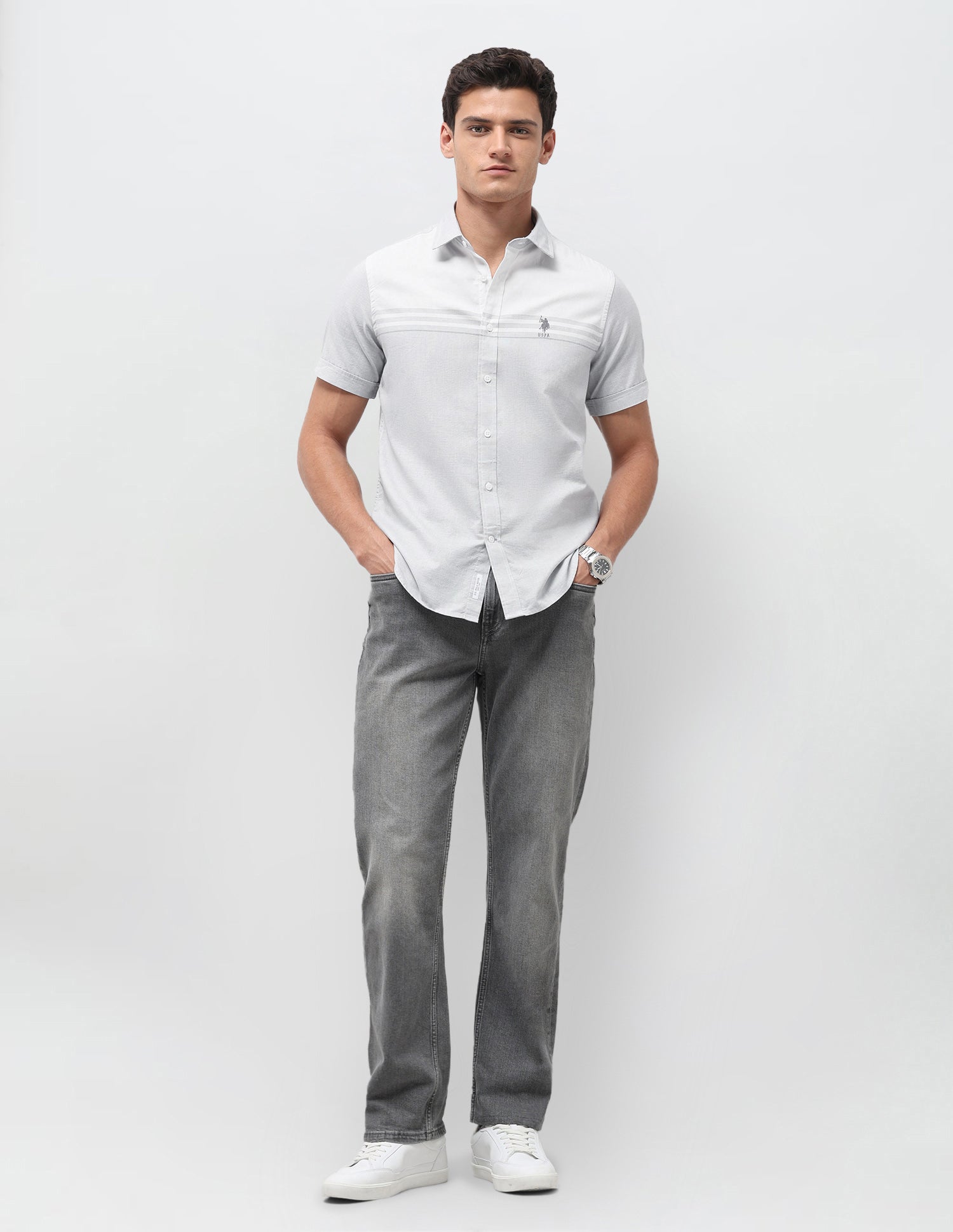 Solid Regular Fit Shirt Grey - U.S. Polo Assn. India | Large