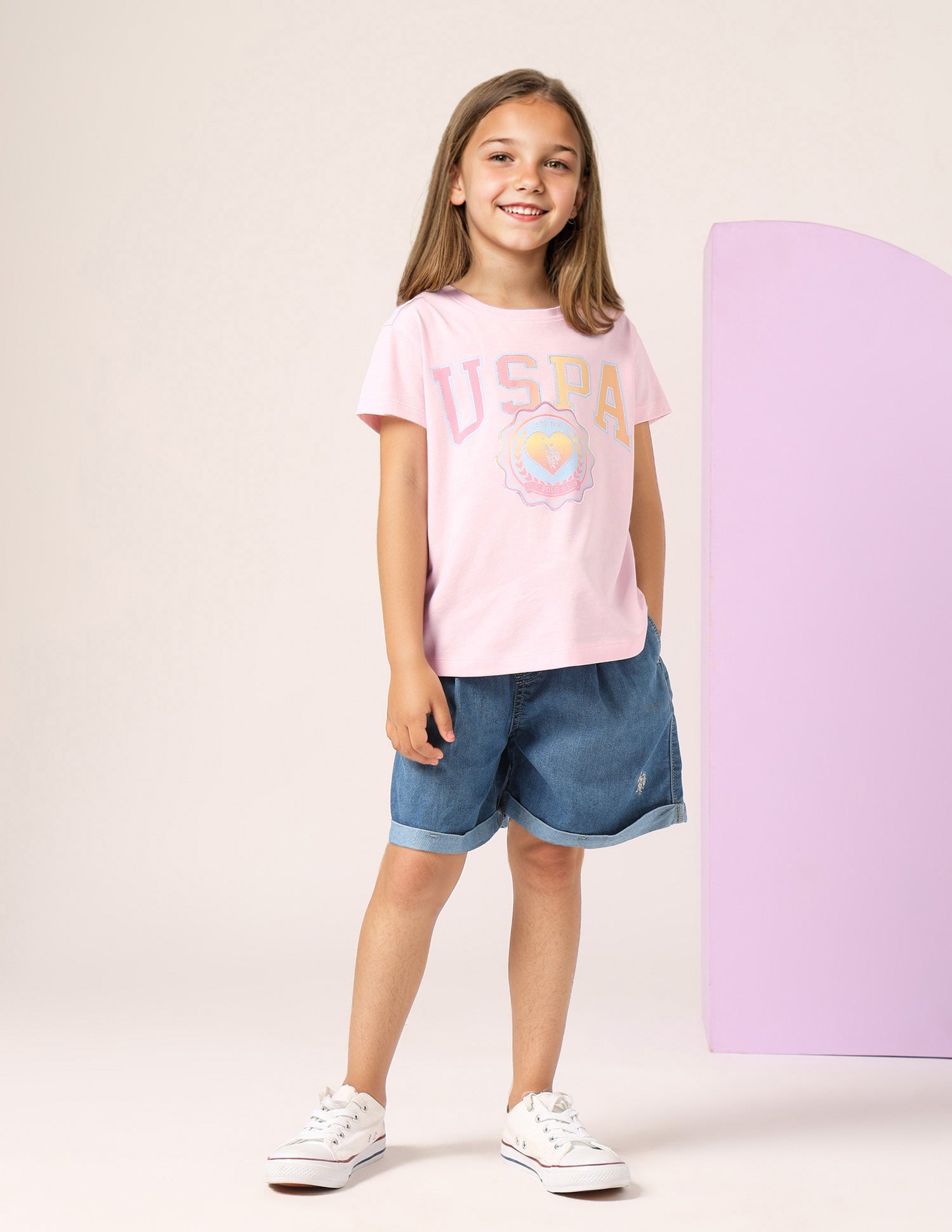 Girls Brand Printed Regular Fit T-Shirt Pink - U.S. POLO ASSN. | Large