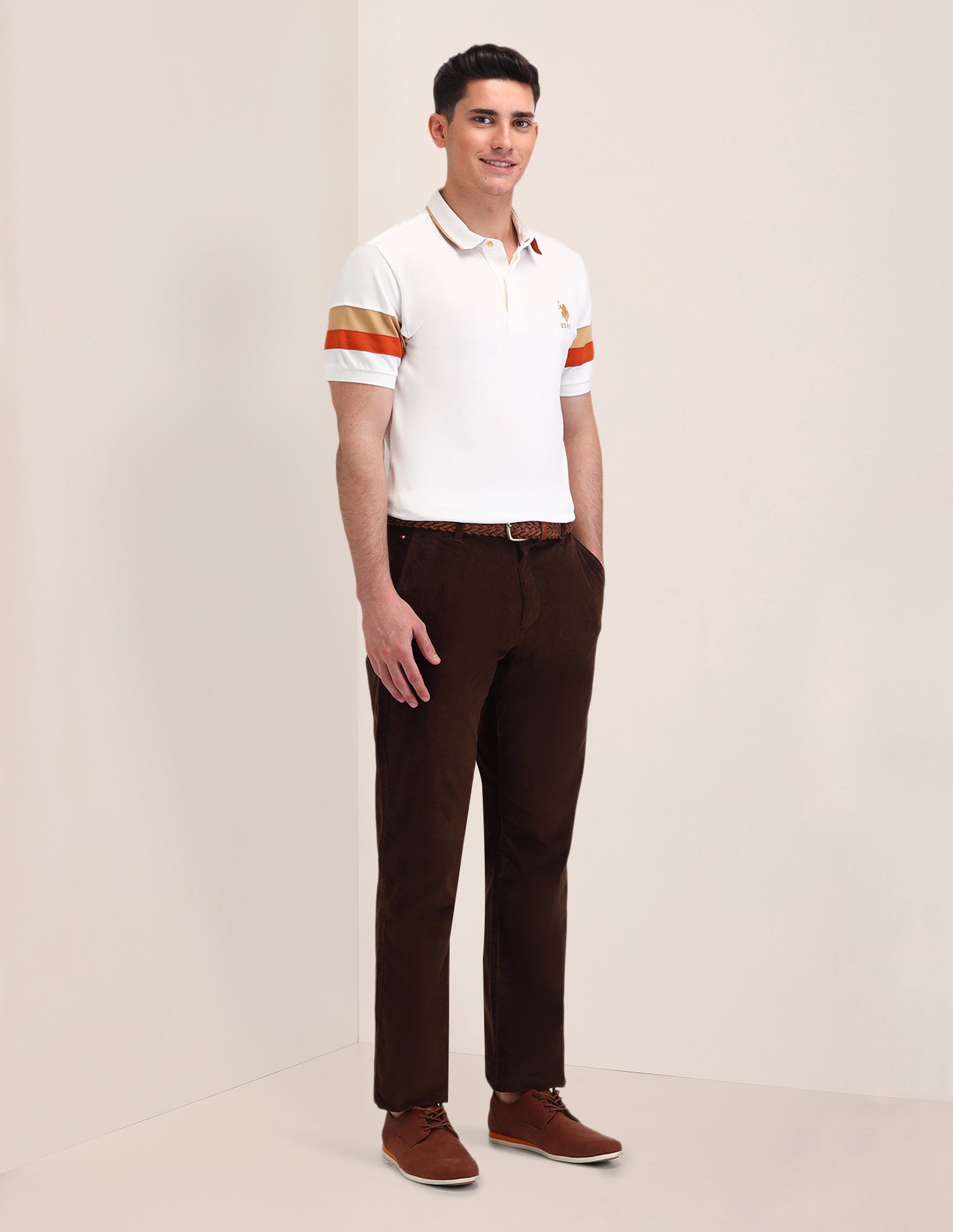 Solid Pattern Cotton Polo Shirt Off White - U.S. Polo Assn. India | Large