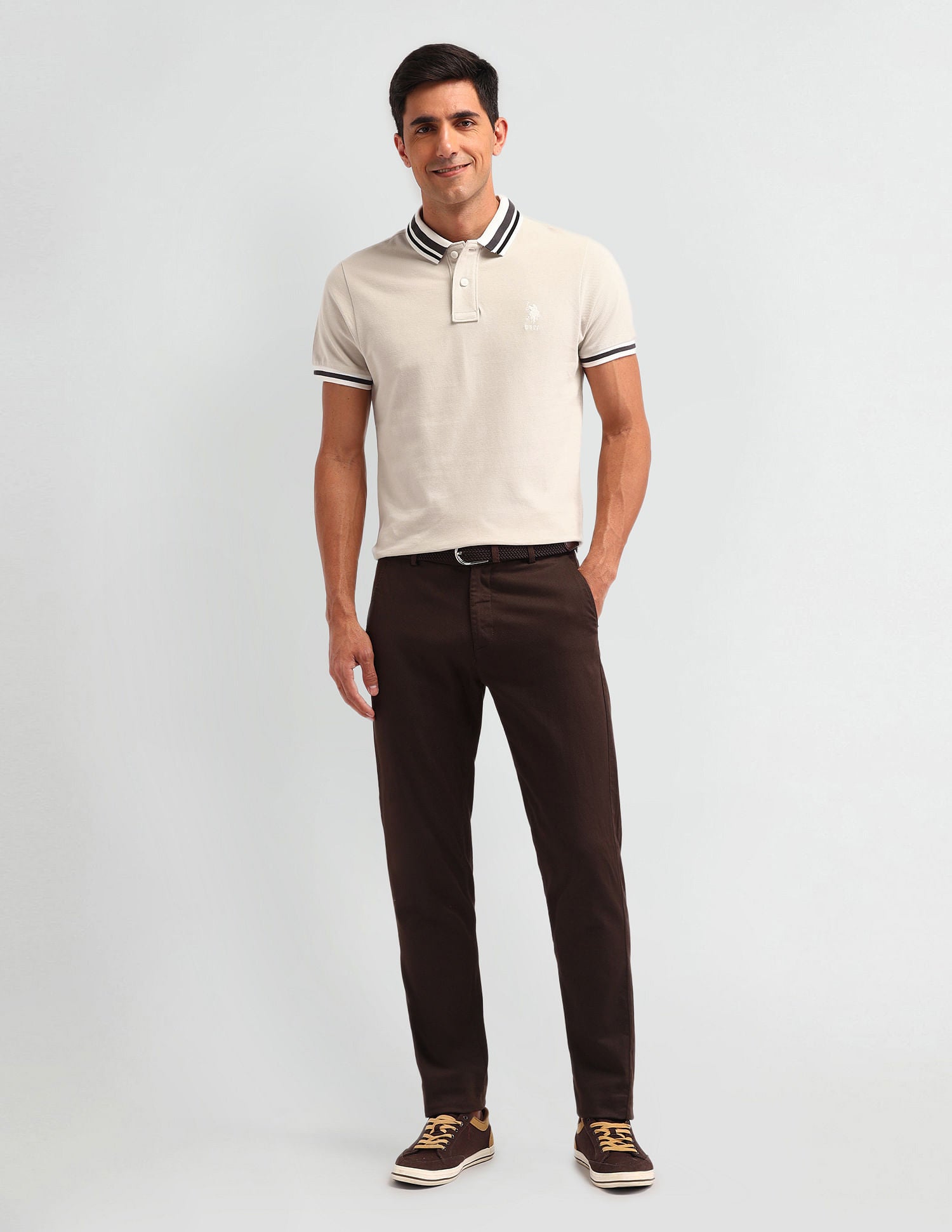 Outdoor Muscle Fit Solid Polo Shirt Beige - U.S. POLO ASSN. | Large