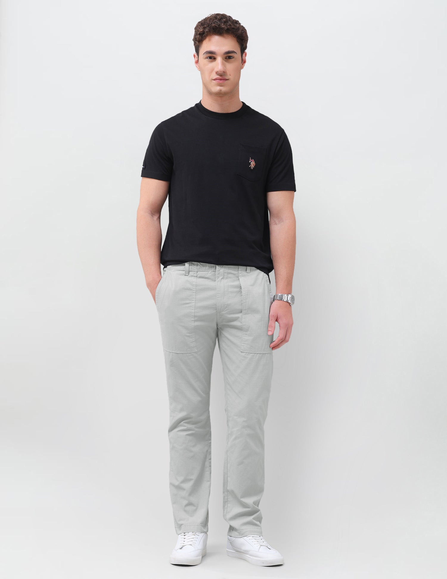 Harold Slim Straight Fit Mid Rise Trouser Light Grey - U.S. Polo Assn. India | Large