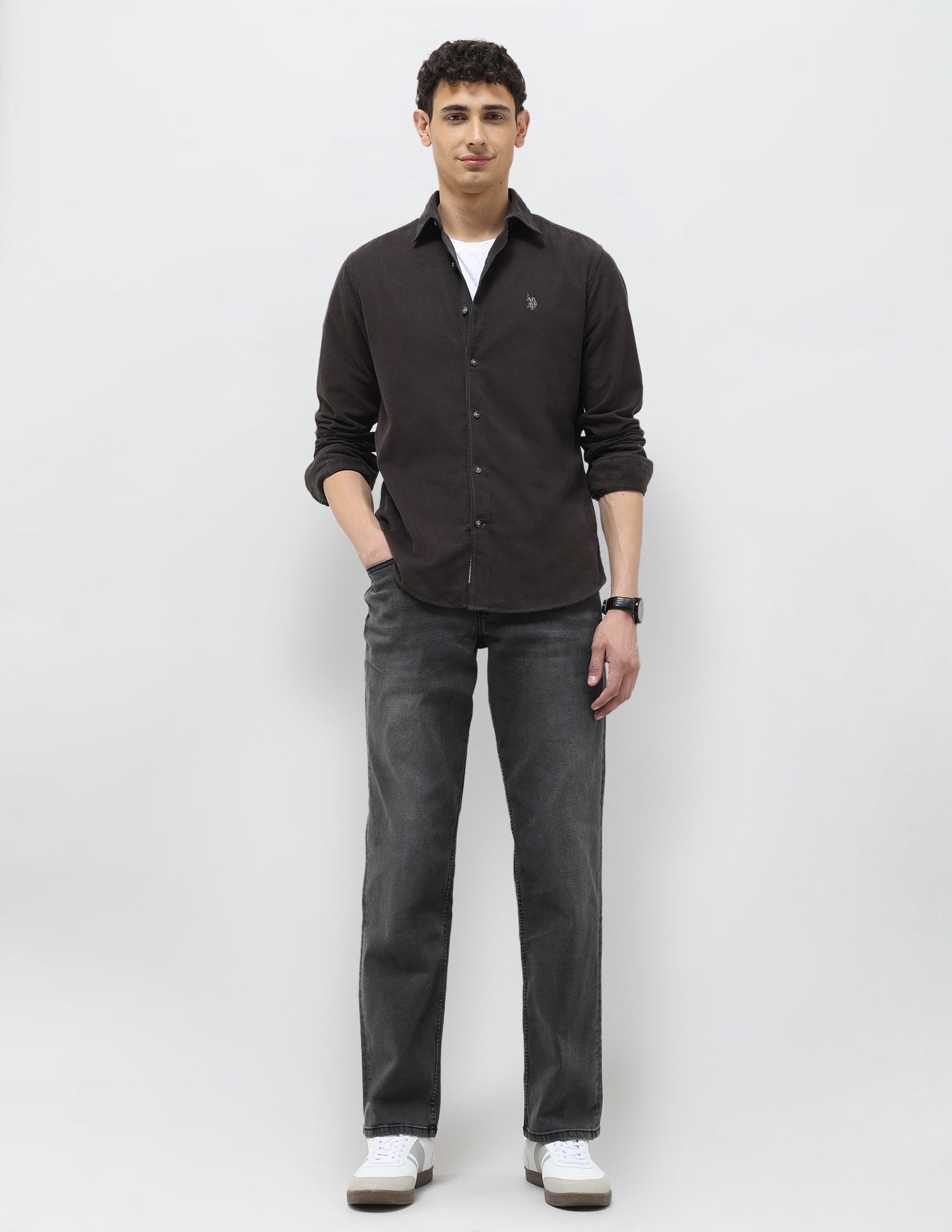 Pure Cotton Corduroy Shirt Dark Grey - U.S. Polo Assn. India | Large