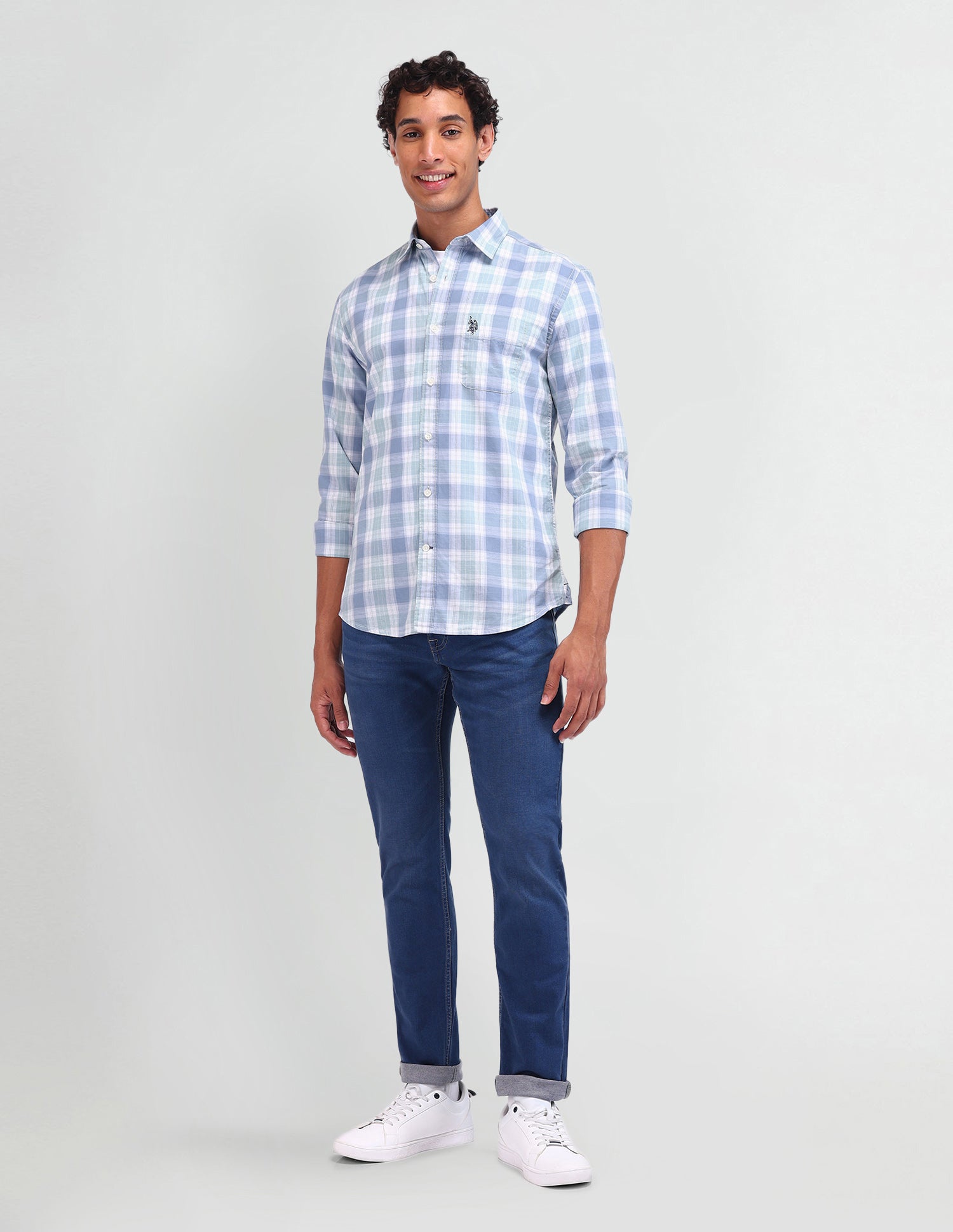 Dupplin Checked Poplin Shirt Light Green - U.S. Polo Assn. India | Large