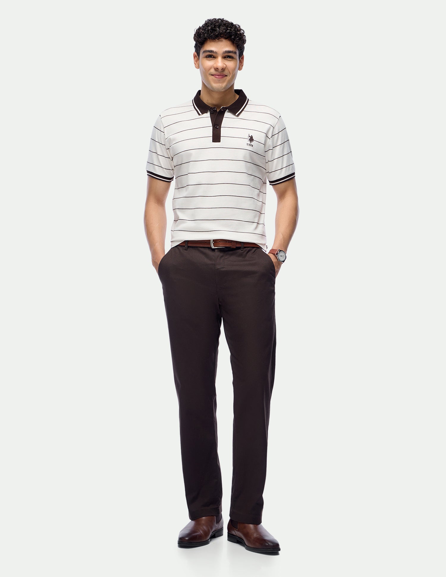 Slim Fit Horizontal Striped Polo Shirt Off White - U.S. Polo Assn. India | Large