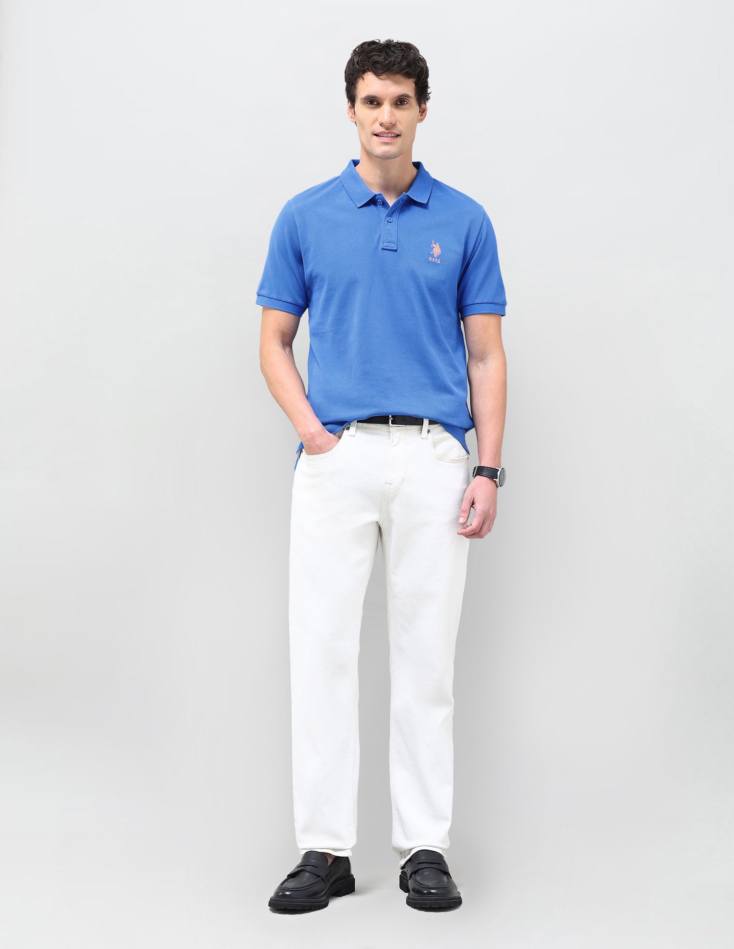Solid Slim Fit Polo Shirt Blue - U.S. Polo Assn. India | Large