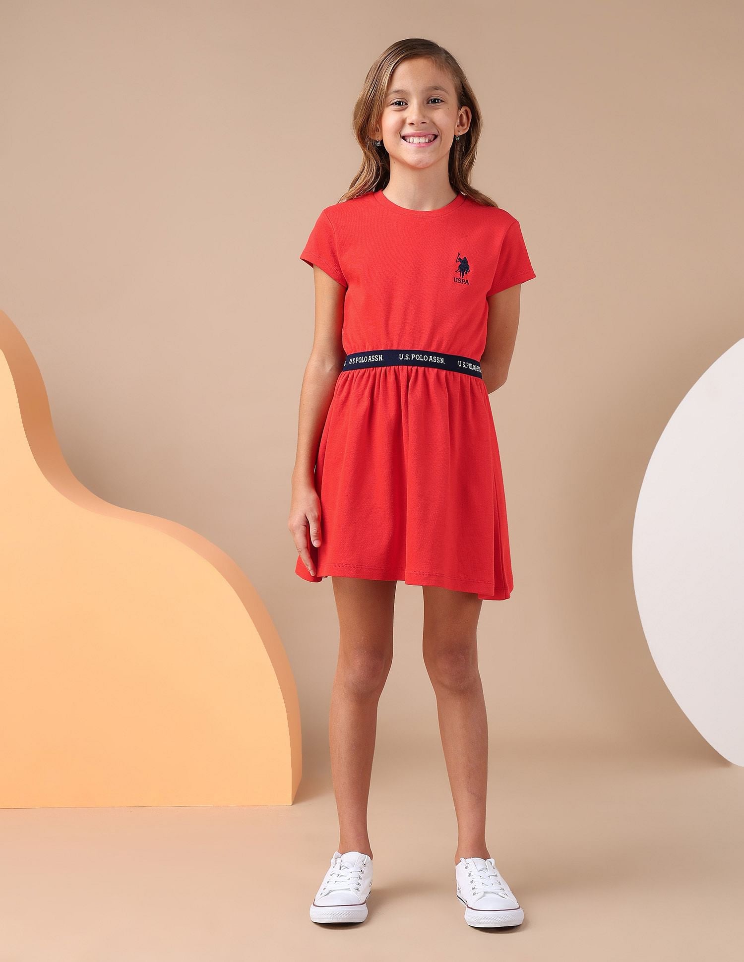 Girls Solid Fit And Flare Dress Red - U.S. POLO ASSN. | Large