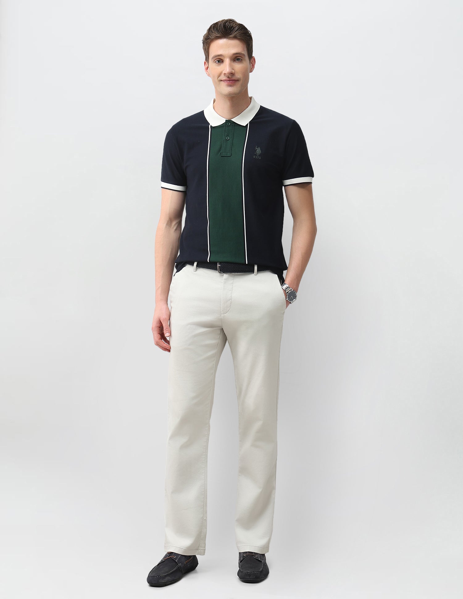 Colourblocked Slim Fit Polo Shirt Green - U.S. Polo Assn. India | Large