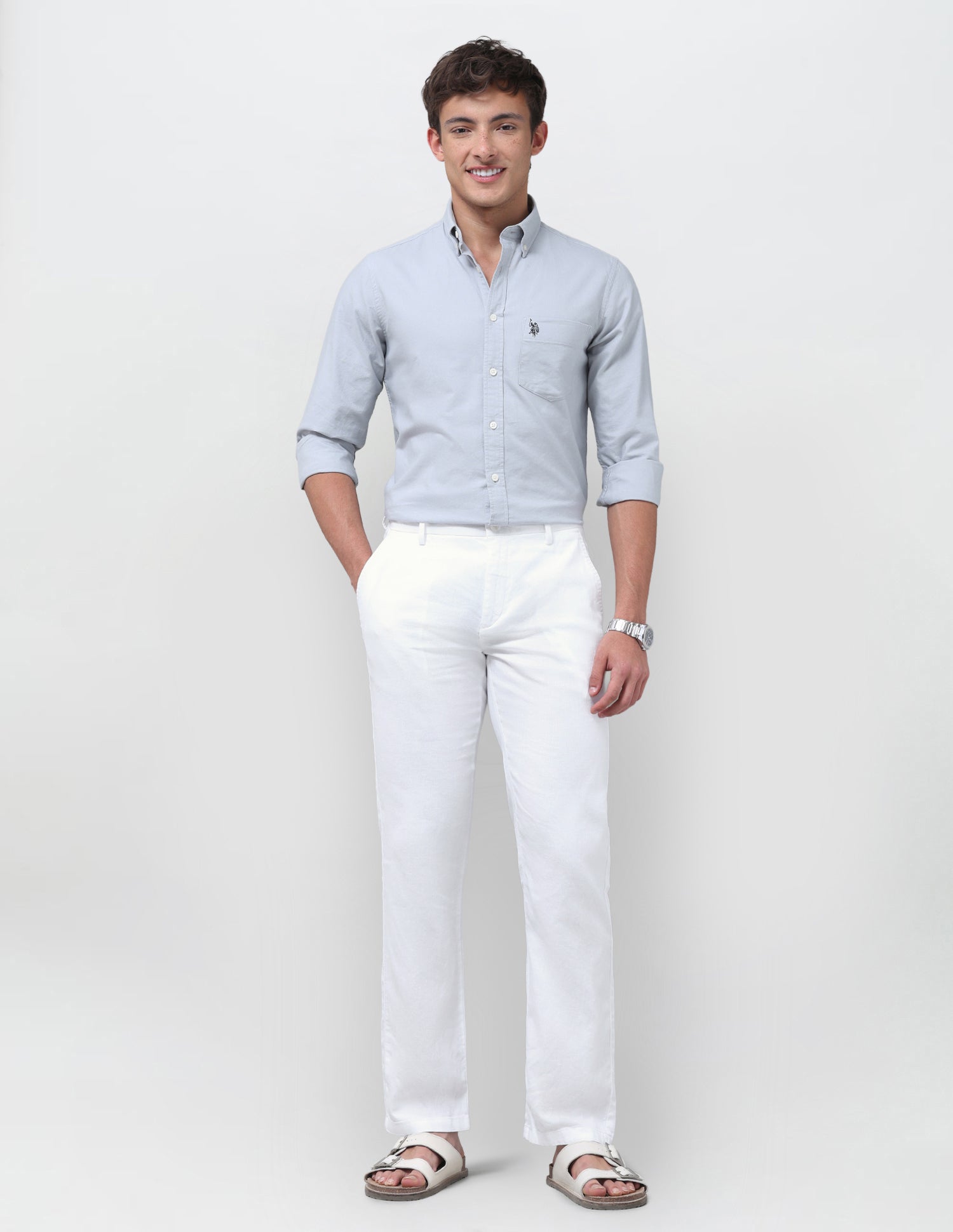 Pacho X Riley Straight Fit Satin Trousers White - U.S. Polo Assn. India | Large