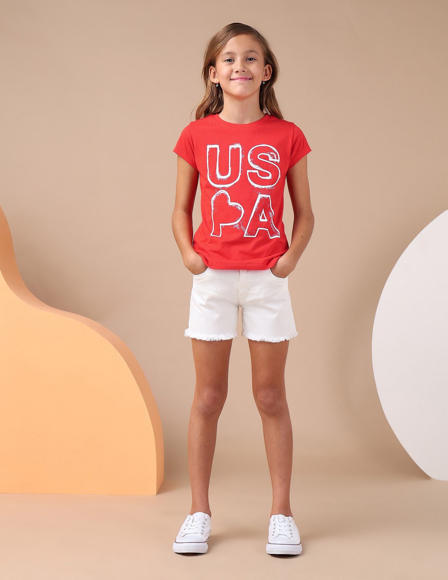 Girls Brand Printed Regular Fit T-Shirt Red - U.S. POLO ASSN. | Large