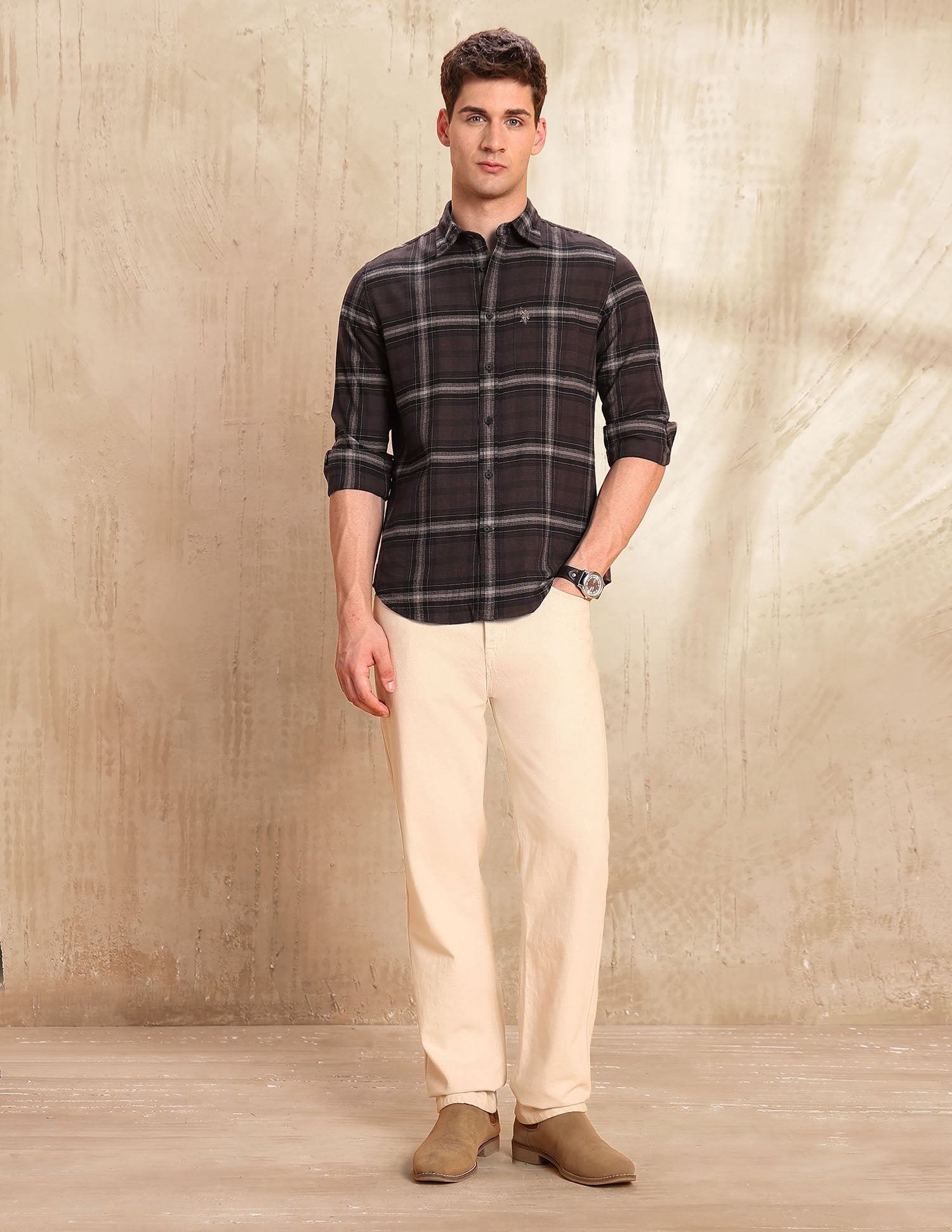 Tartan Checked Legend Of Horseshoe Shirt Dark Brown - U.S. POLO ASSN. | Large