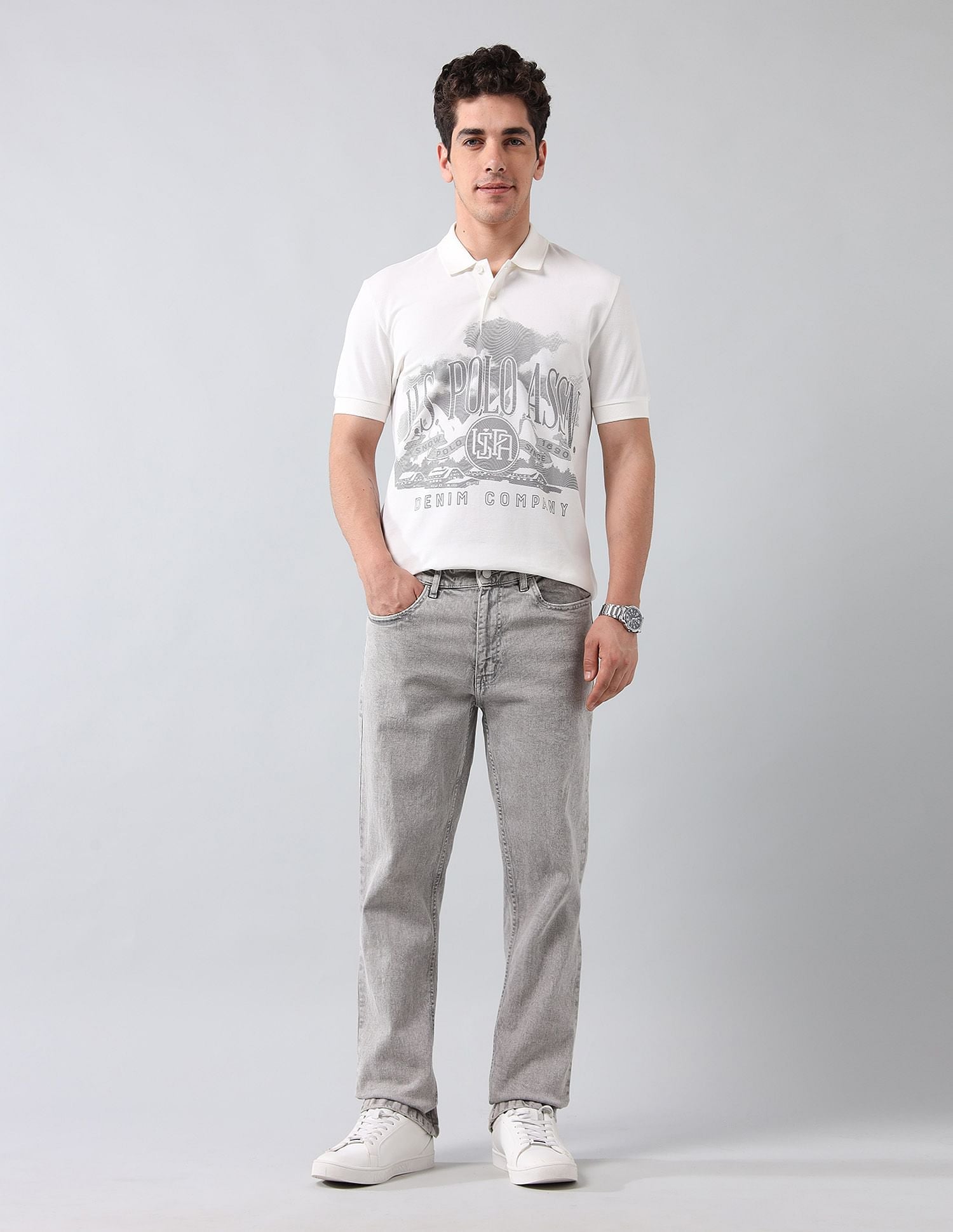 Muscle Fit Brand Printed Polo Shirt Ivory - U.S. Polo Assn. India | Large