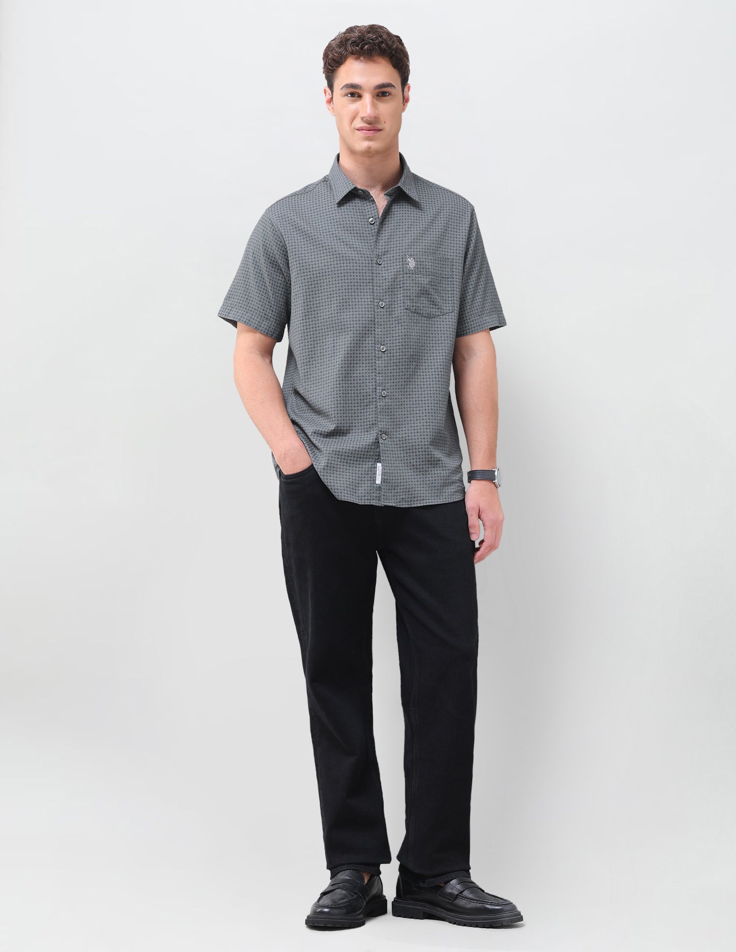 Geometric Printed Regular Fit Shirt Dark Grey - U.S. Polo Assn. India | Large