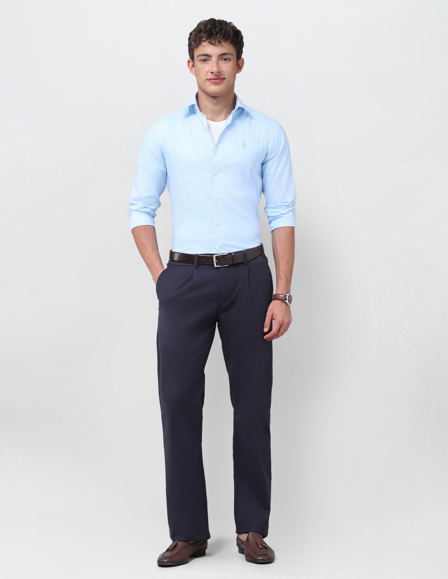 Solid Dobby Shirt Light Blue - U.S. Polo Assn. India | Large