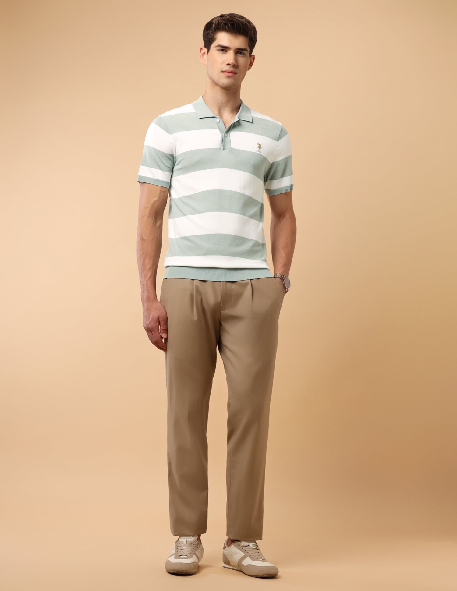 Pacho X Horizontal Striped Slim Fit Polo Shirt Light Green - U.S. Polo Assn. India | Large