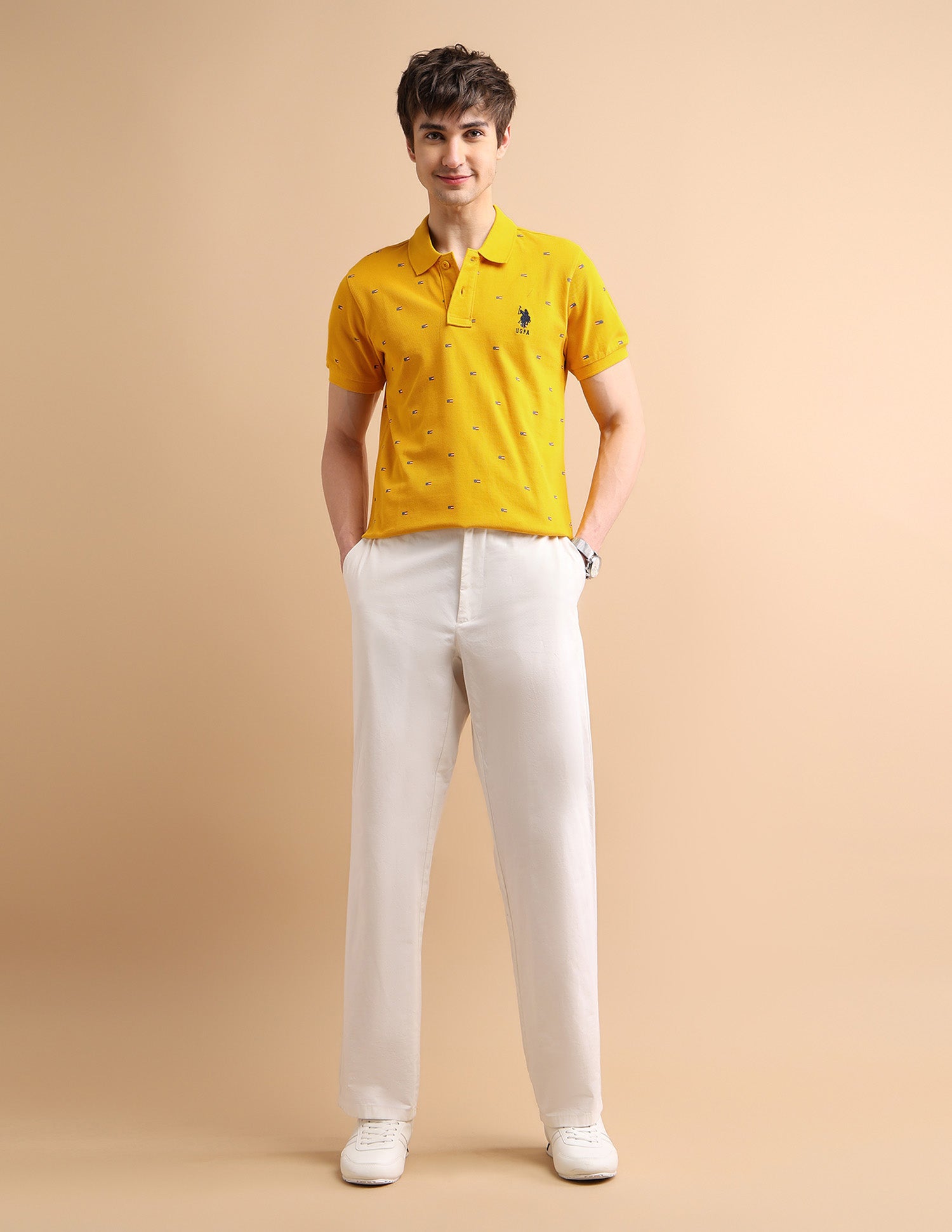 Flag Print Polo Shirt Mustard - U.S. POLO ASSN. | Large