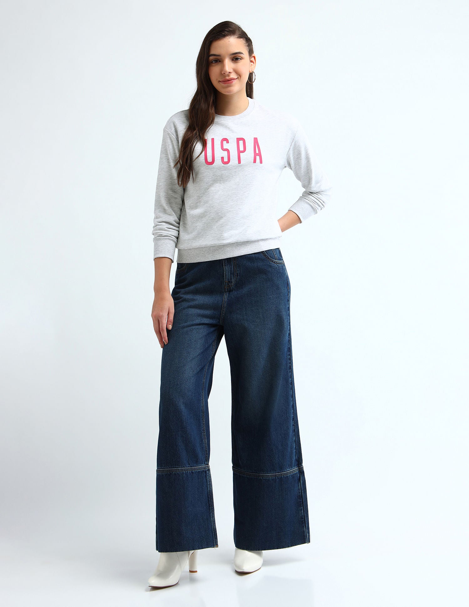 Drop Shoulder Hd Print Sweatshirt Grey - U.S. Polo Assn. India | Large