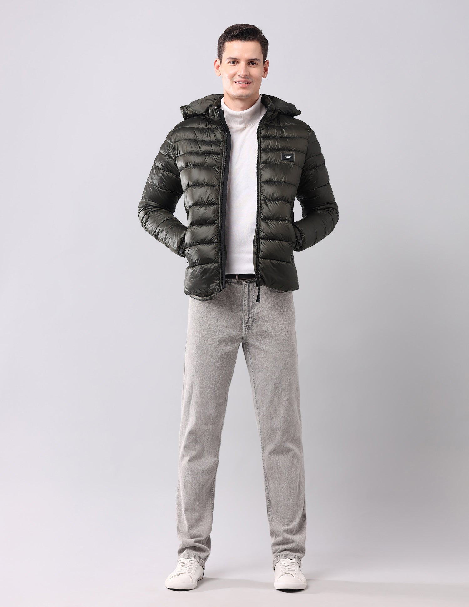Solid Regular Fit Jacket Olive - U.S. Polo Assn. India | Large