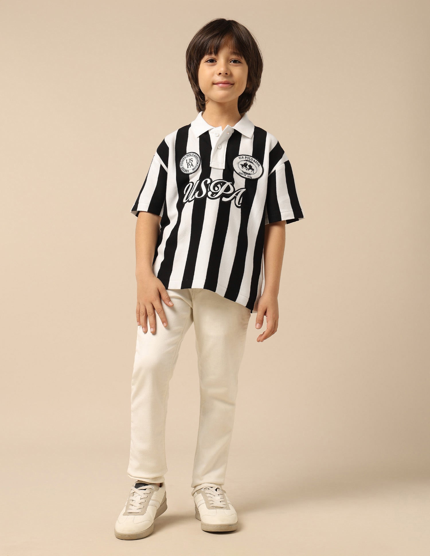 Boys Vertical Striped Boxy Fit Polo Shirt Black - U.S. POLO ASSN. | Large