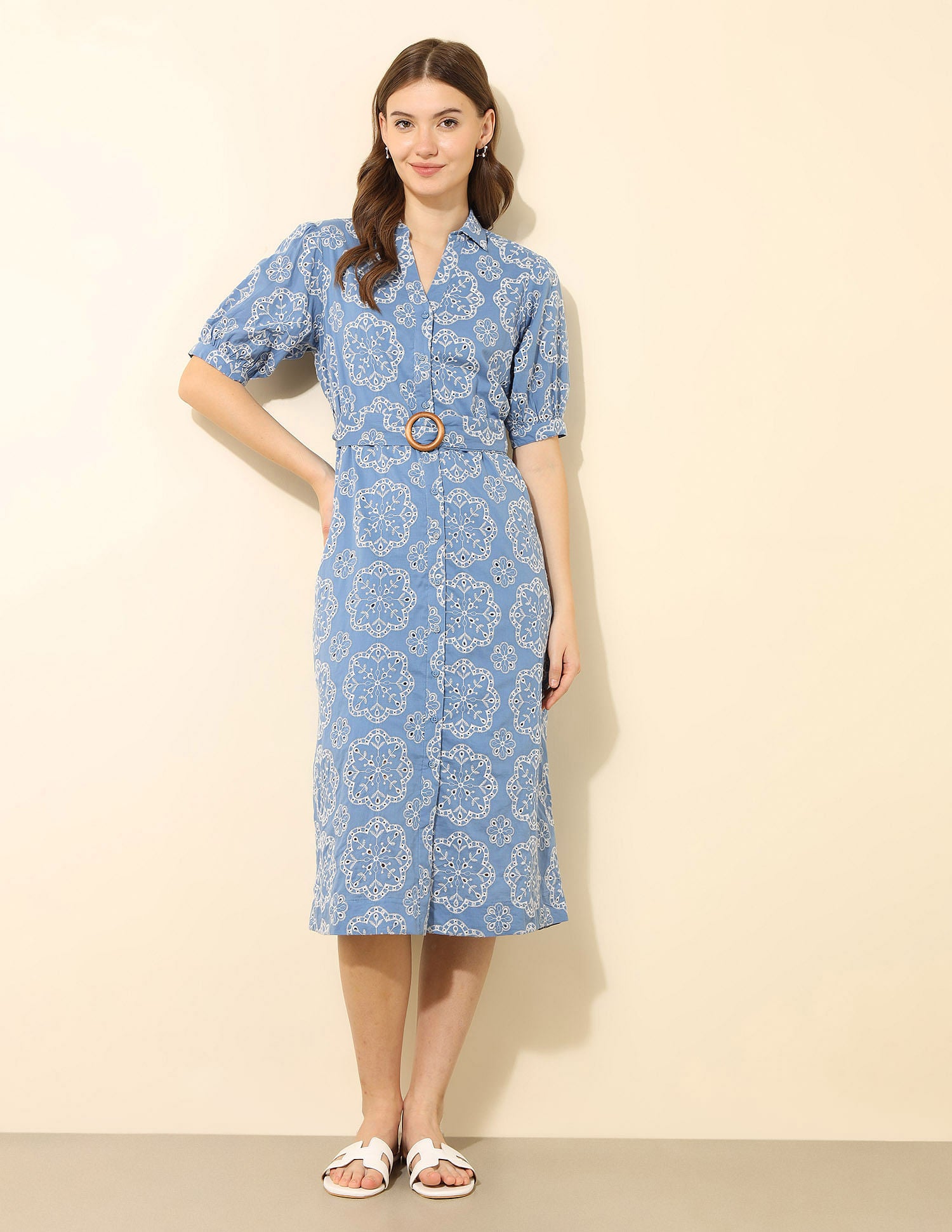Schiffli Midi Shirt Dress Blue - U.S. Polo Assn. India | Large