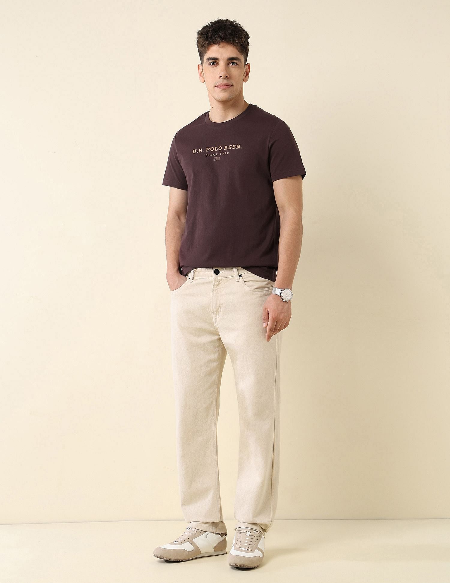 Brand Printed Slim Fit T-Shirt Dark Brown - U.S. POLO ASSN. | Large