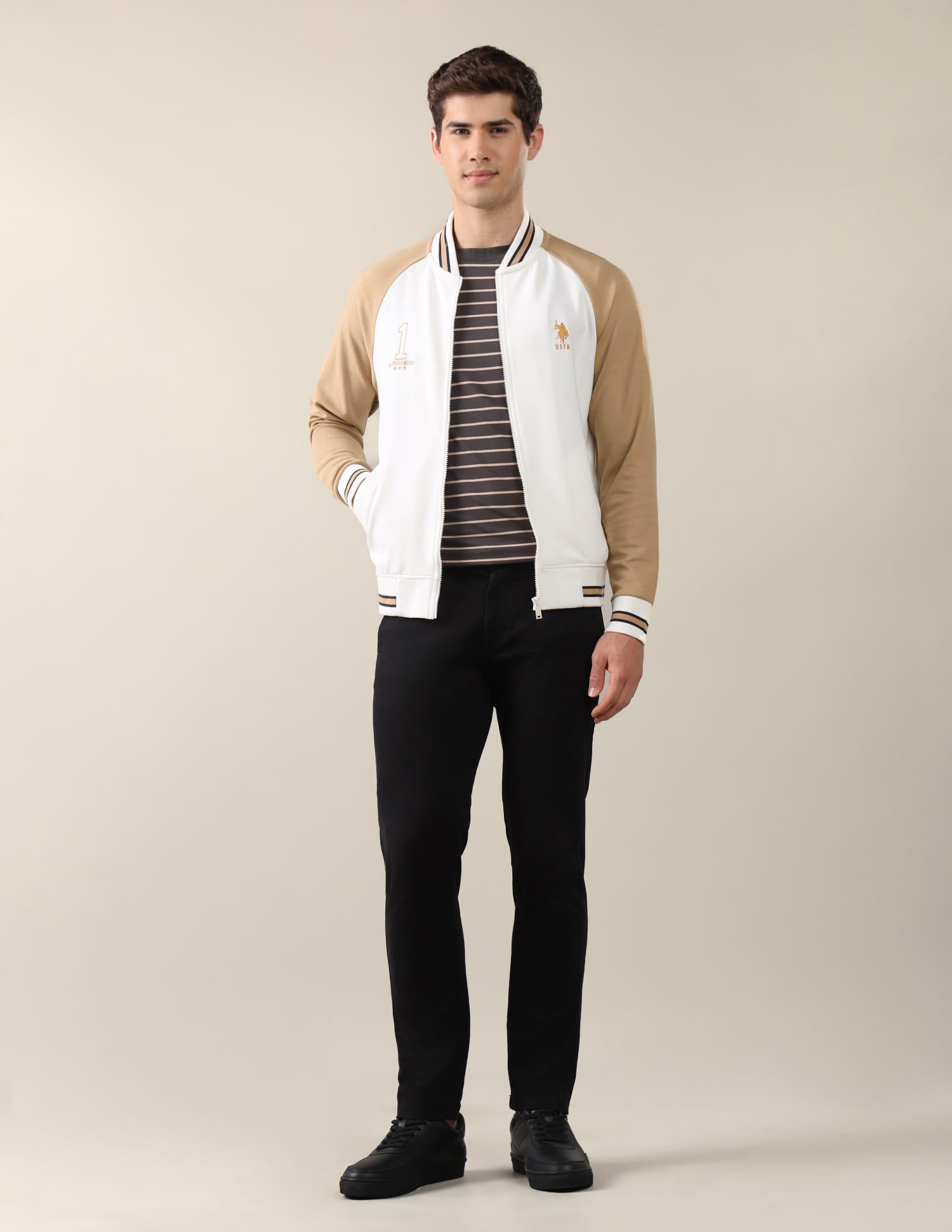 Colour Blocked Regular Fit Sweatshirt White - U.S. Polo Assn. India | Large