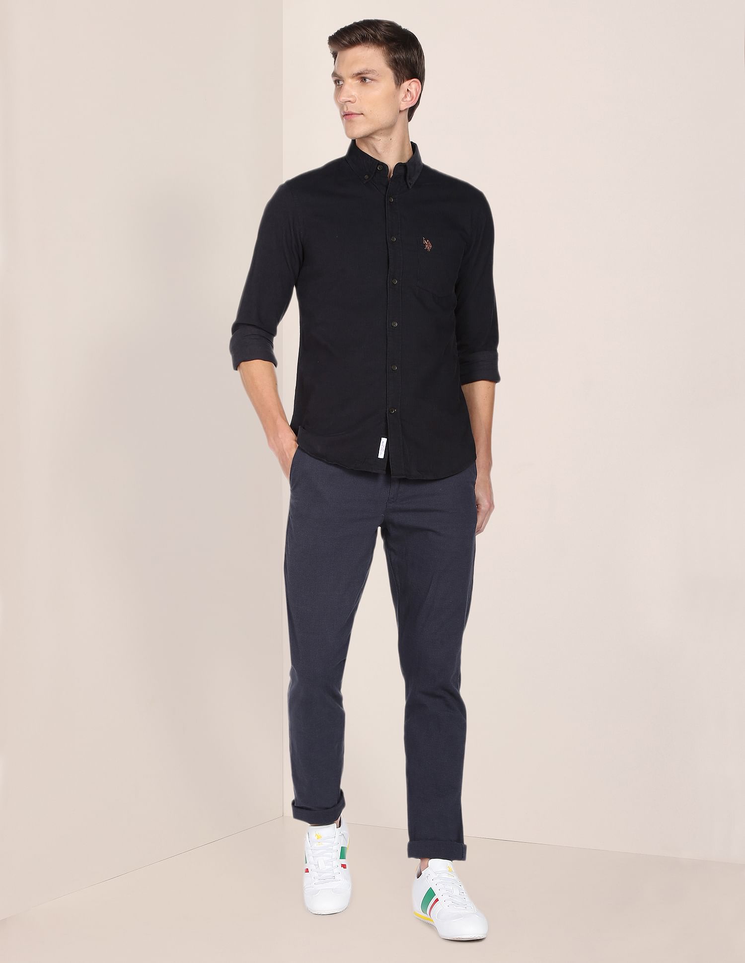 Solid Cotton Corduroy Casual Shirt Charcoal - U.S. Polo Assn. India | Large