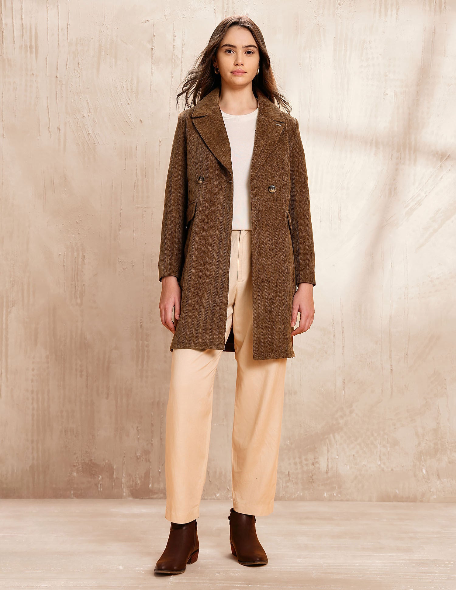 Double Breasted Notch Lapel Coat Brown - U.S. POLO ASSN. | Large