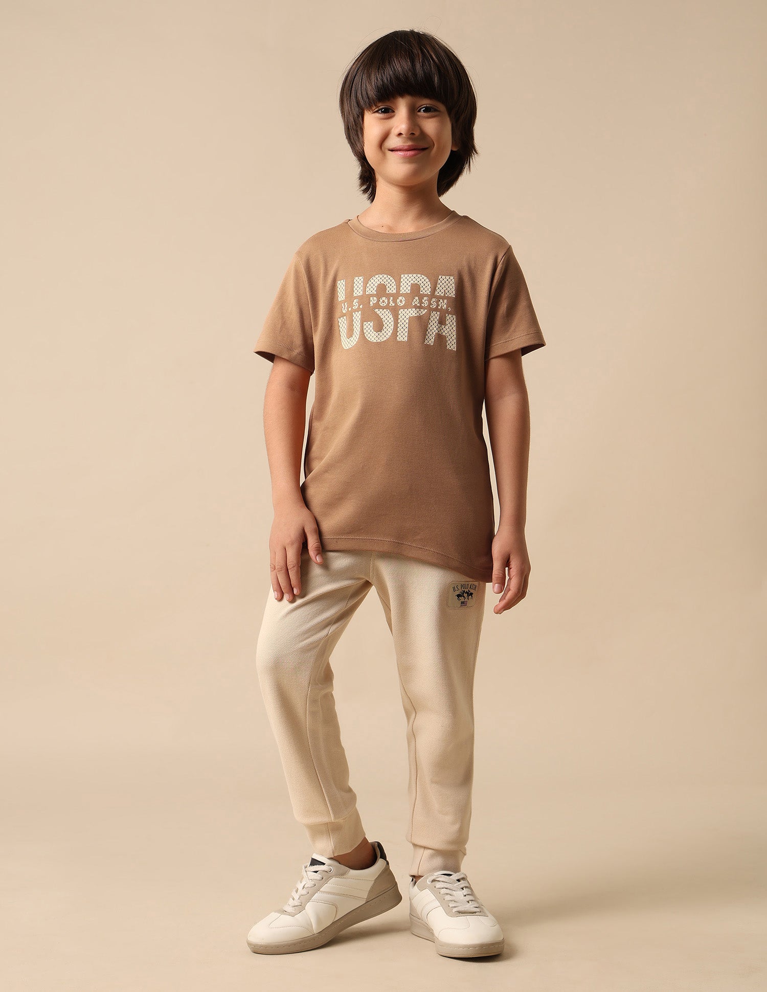 Boys Pure Cotton Brand Printed T Shirt Light Brown - U.S. POLO ASSN. | Large