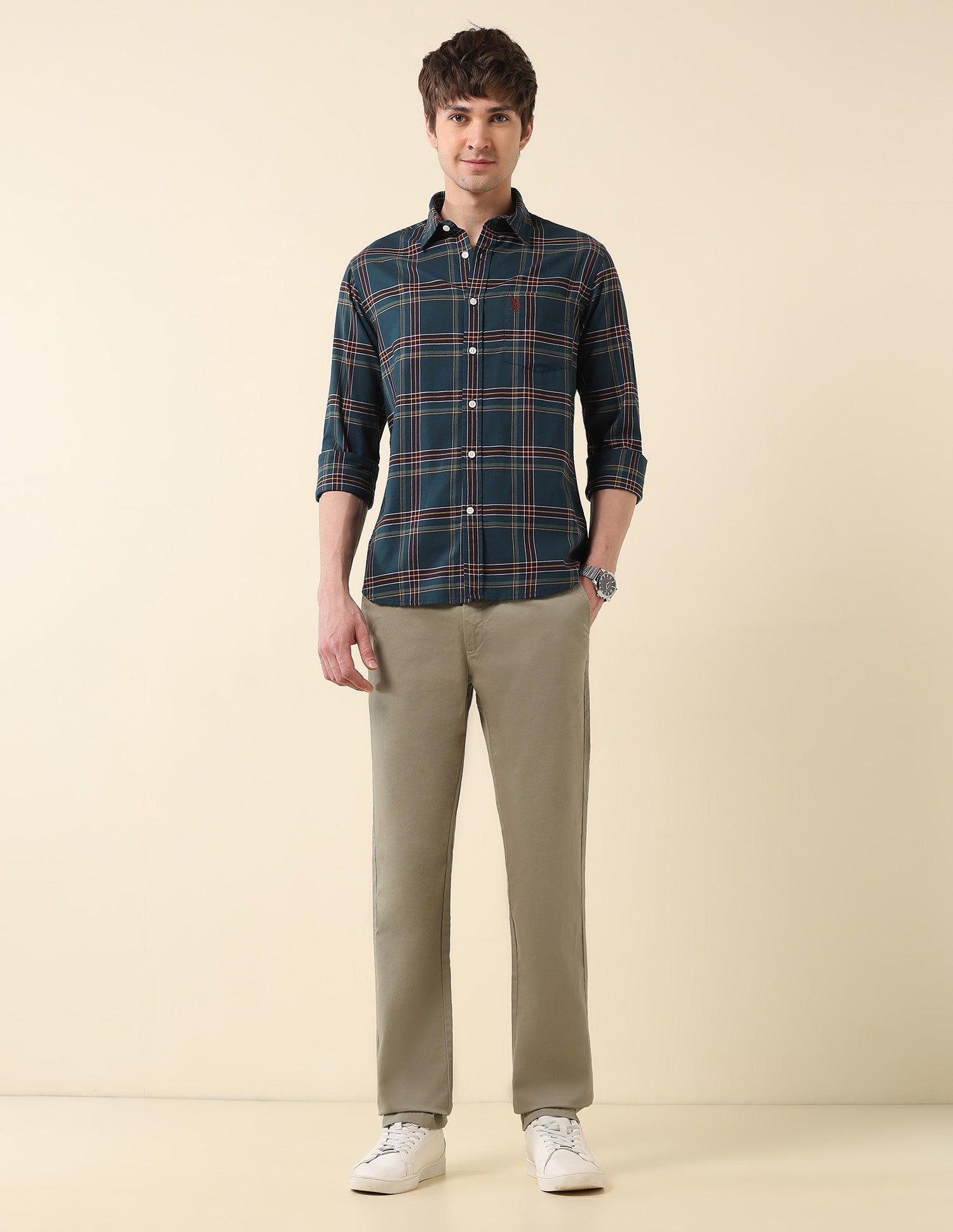 Grid Tattersall Checked Tailored Fit Shirt Teal - U.S. POLO ASSN. | Large