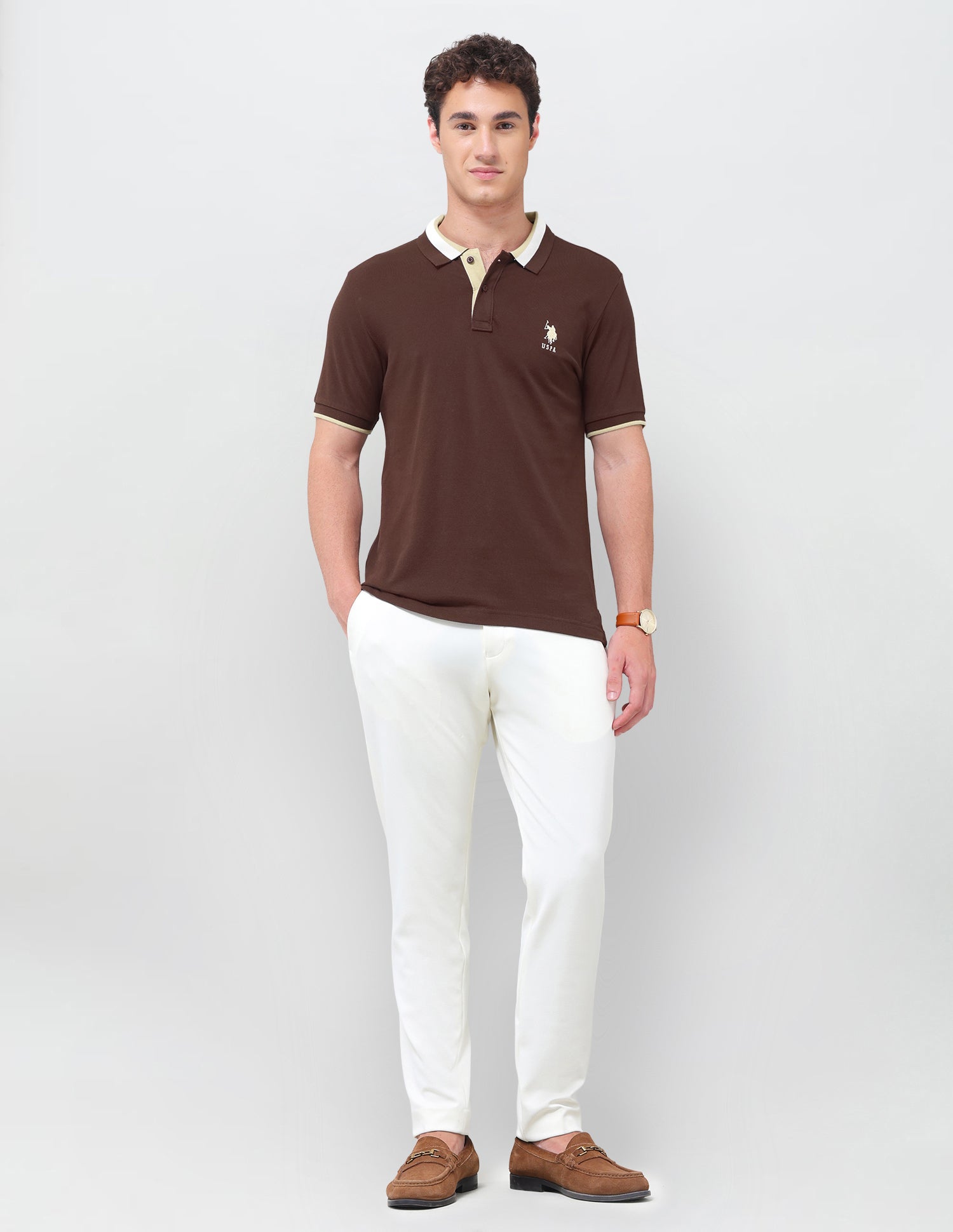 Solid Regular Fit Polo Shirt Dark Brown - U.S. Polo Assn. India | Large