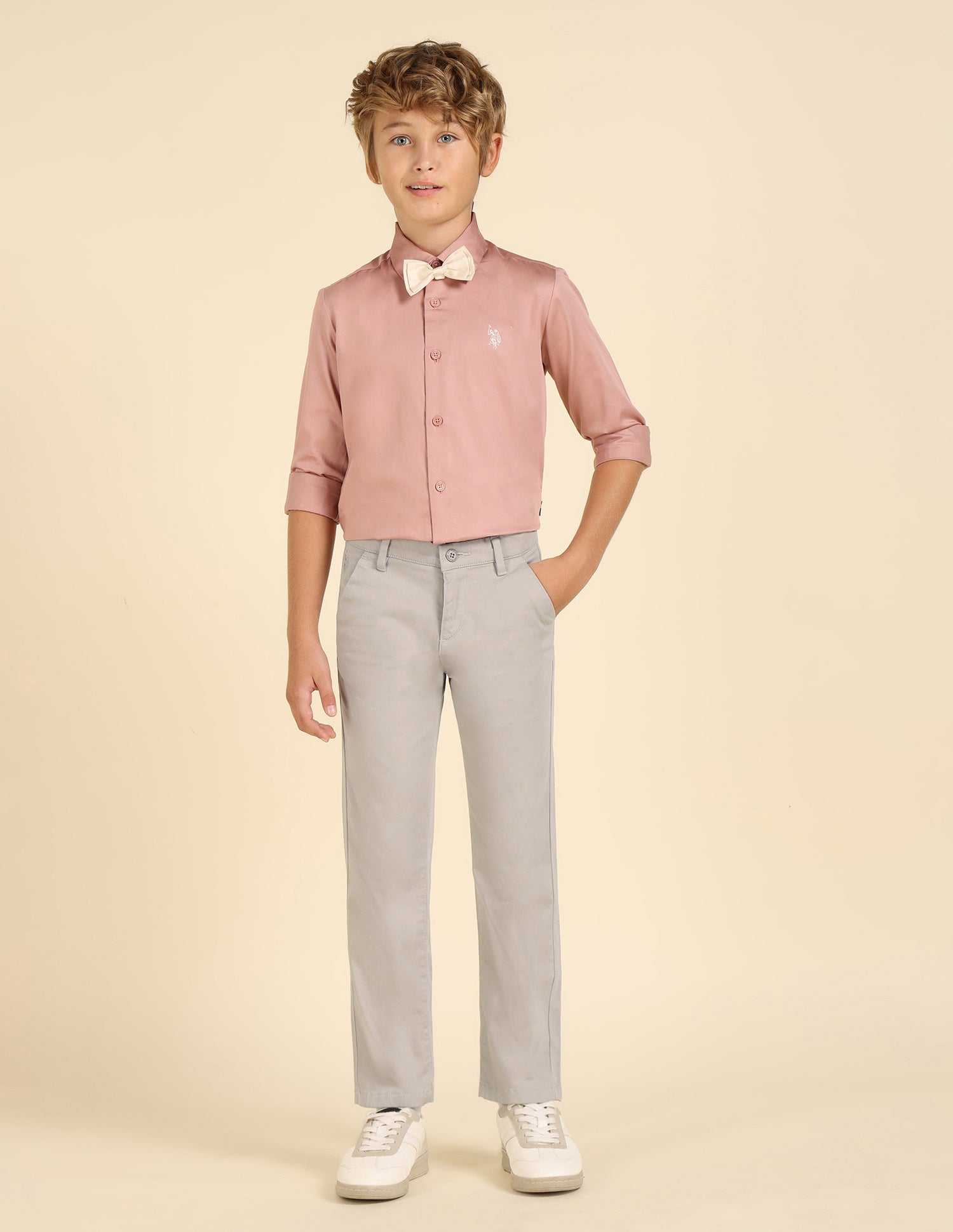 Boys Solid Slim Fit Trousers Light Khaki - U.S. POLO ASSN. | Large