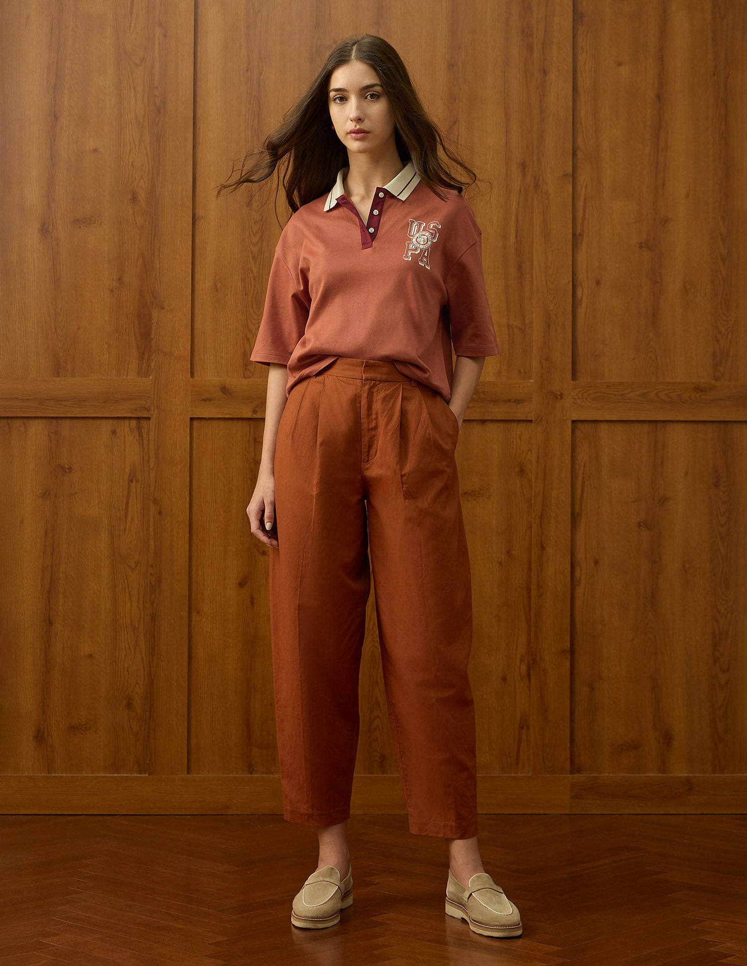 Oversized Fit Solid Polo Shirt Rust - U.S. POLO ASSN. | Large