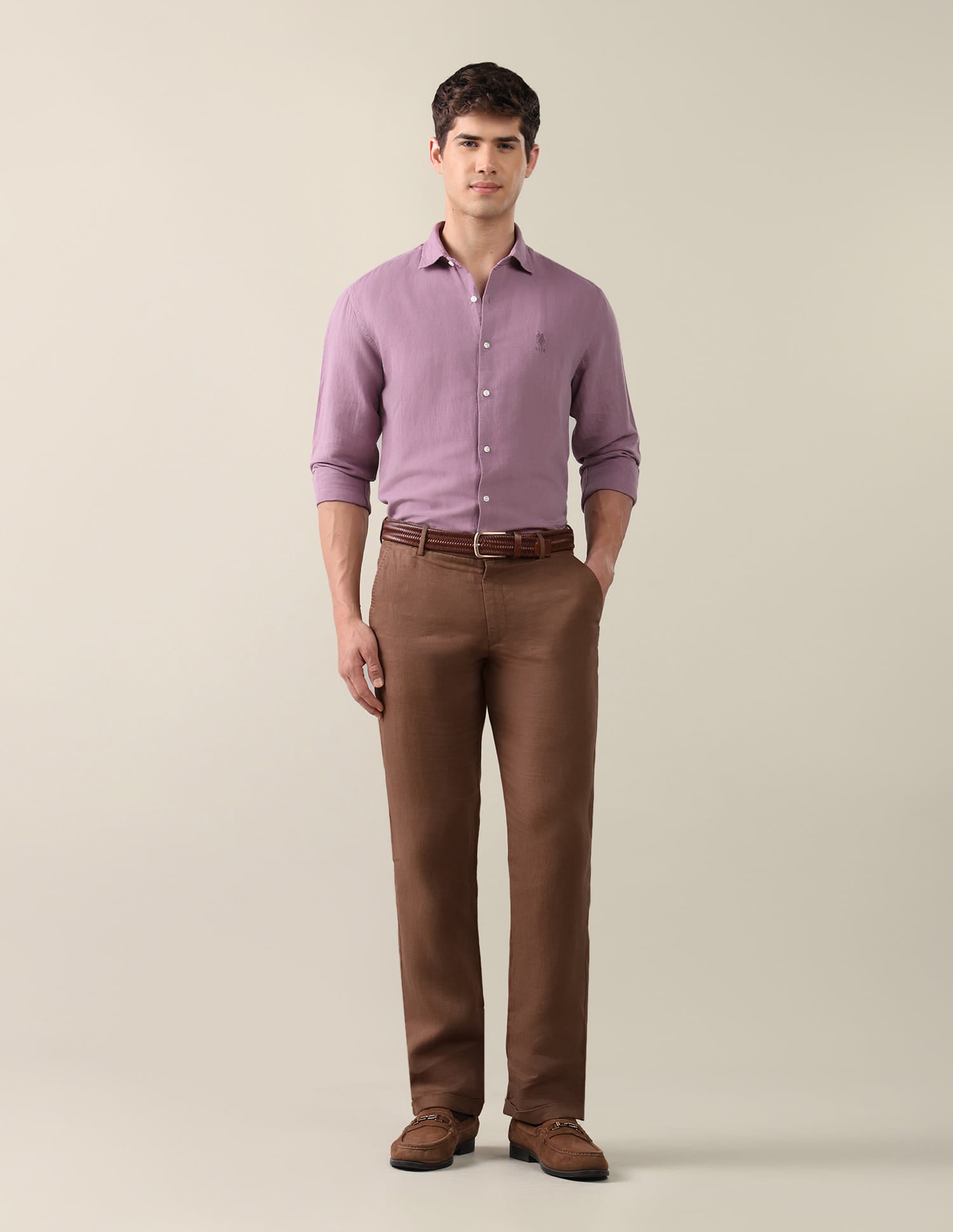 Solid Regular Fit Shirt Purple - U.S. Polo Assn. India | Large