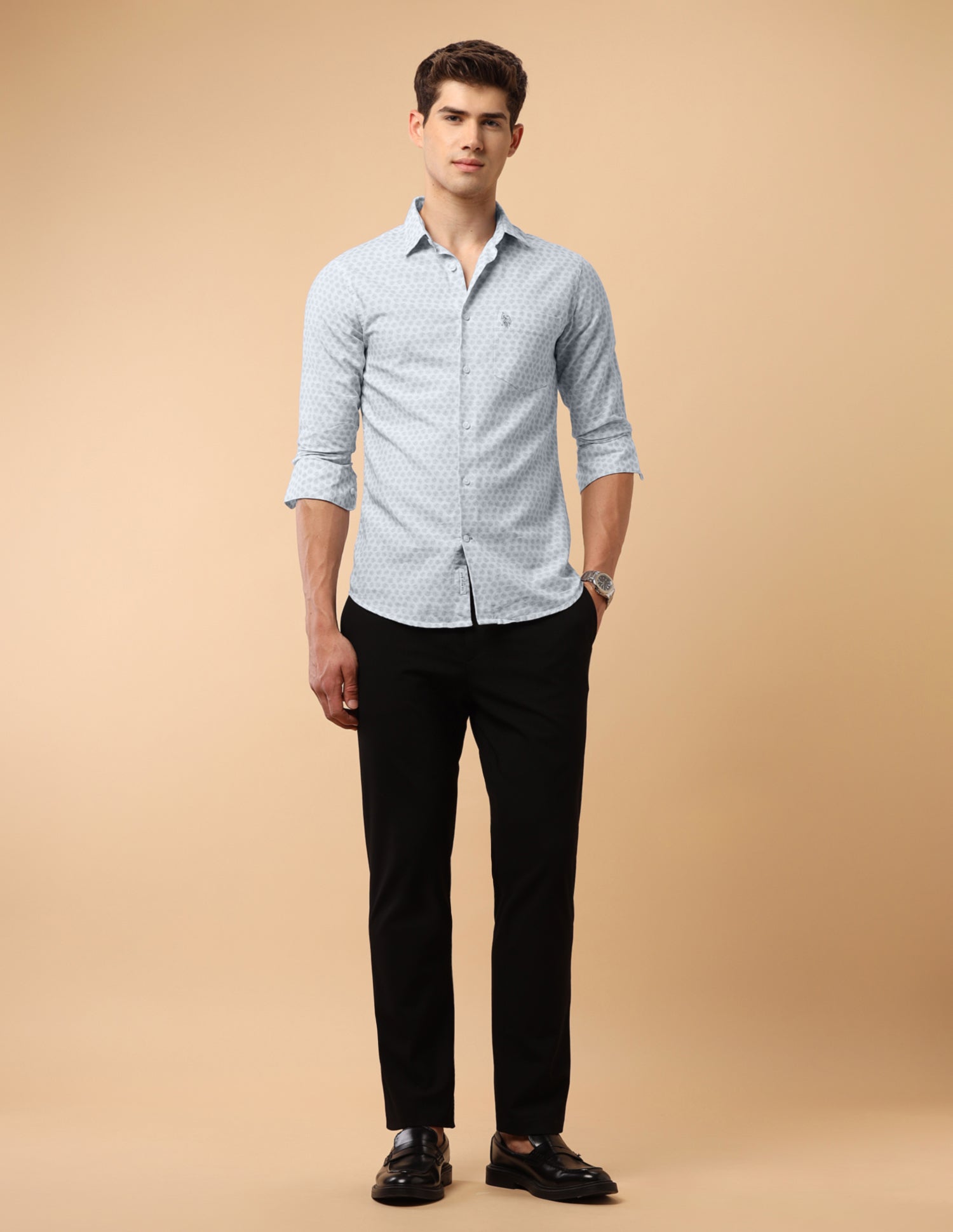 Pacho X Tropical Printed Regular Fit Shirt Grey - U.S. Polo Assn. India | Large