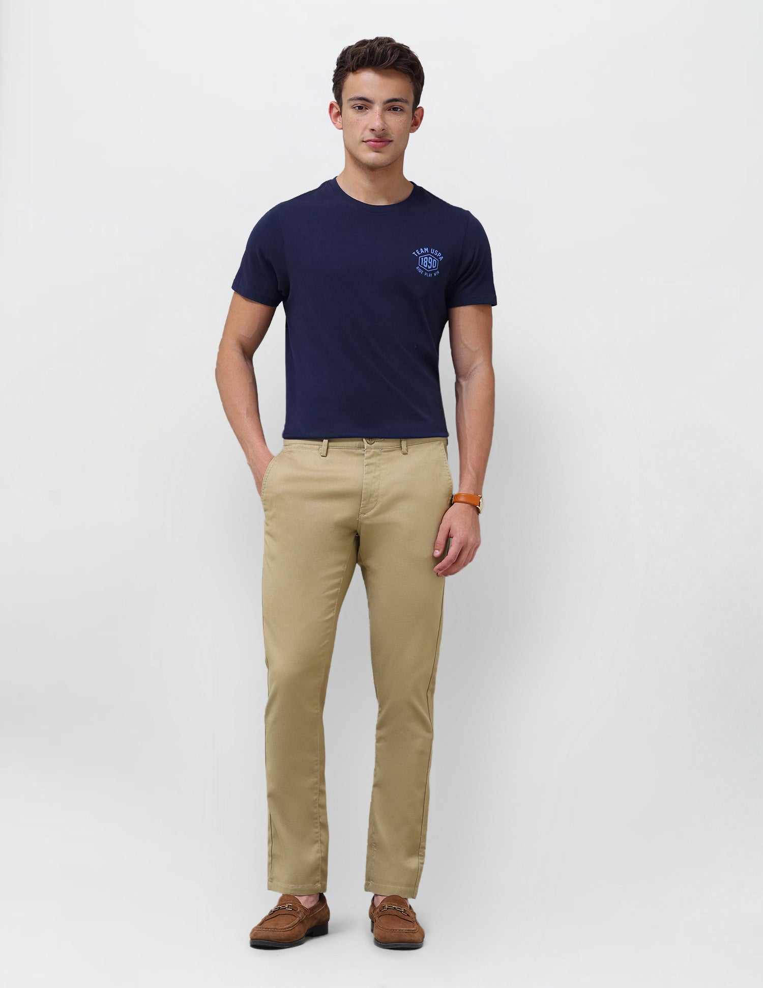 Denver Slim Fit Satin Trousers Khaki - U.S. Polo Assn. India | Large