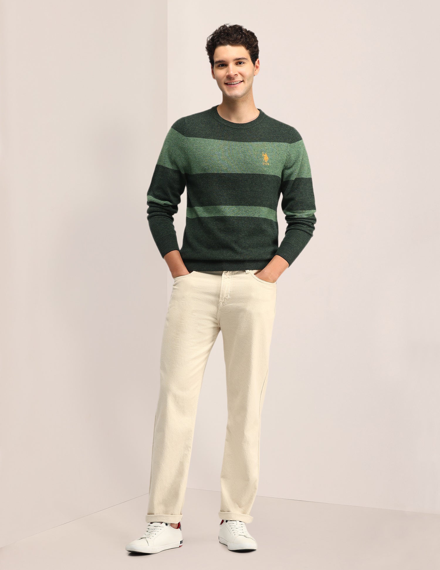 Colour Blocked Regular Fit Sweater Dark Green - U.S. POLO ASSN. | Large