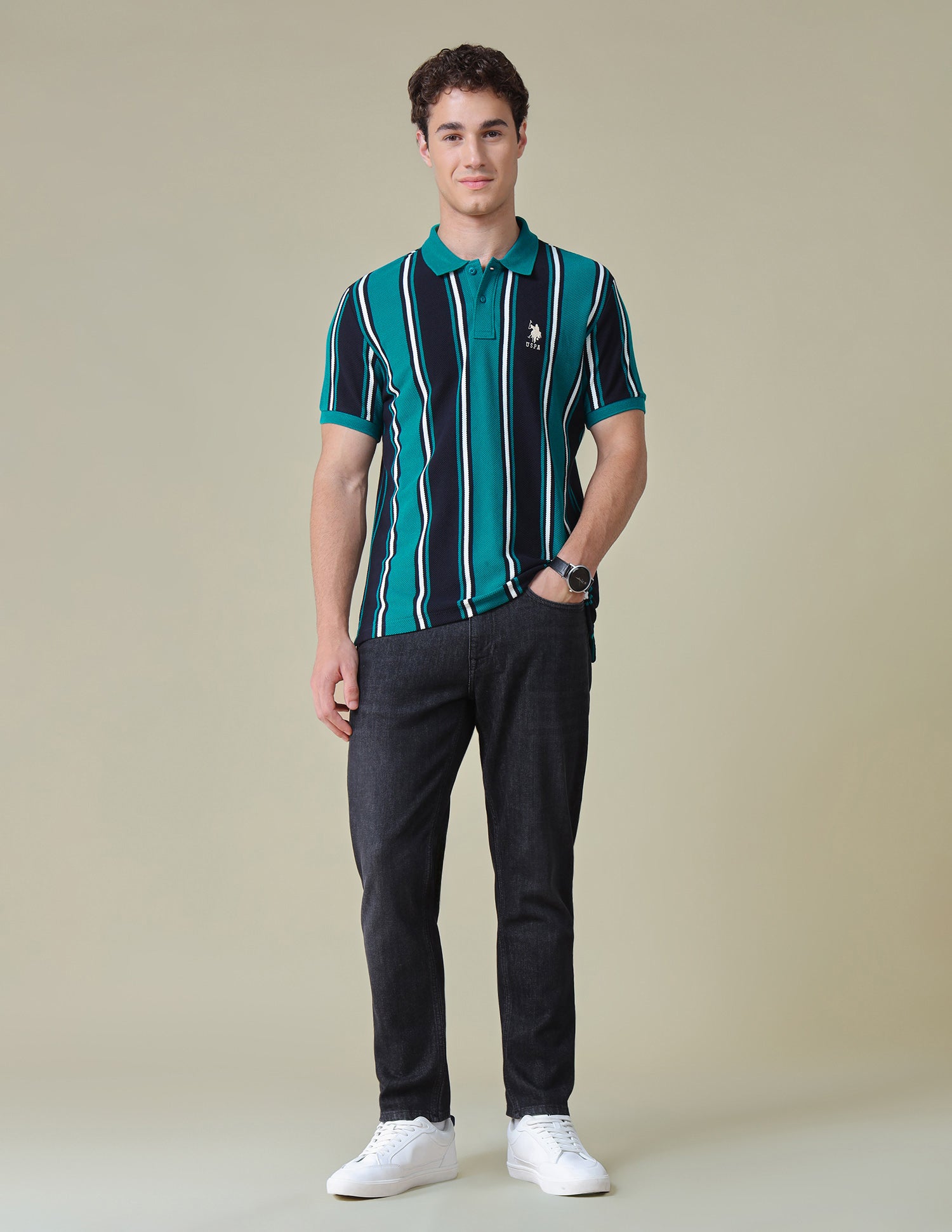 Vertical Striped Regular Fit Polo Shirt Teal - U.S. Polo Assn. India | Large