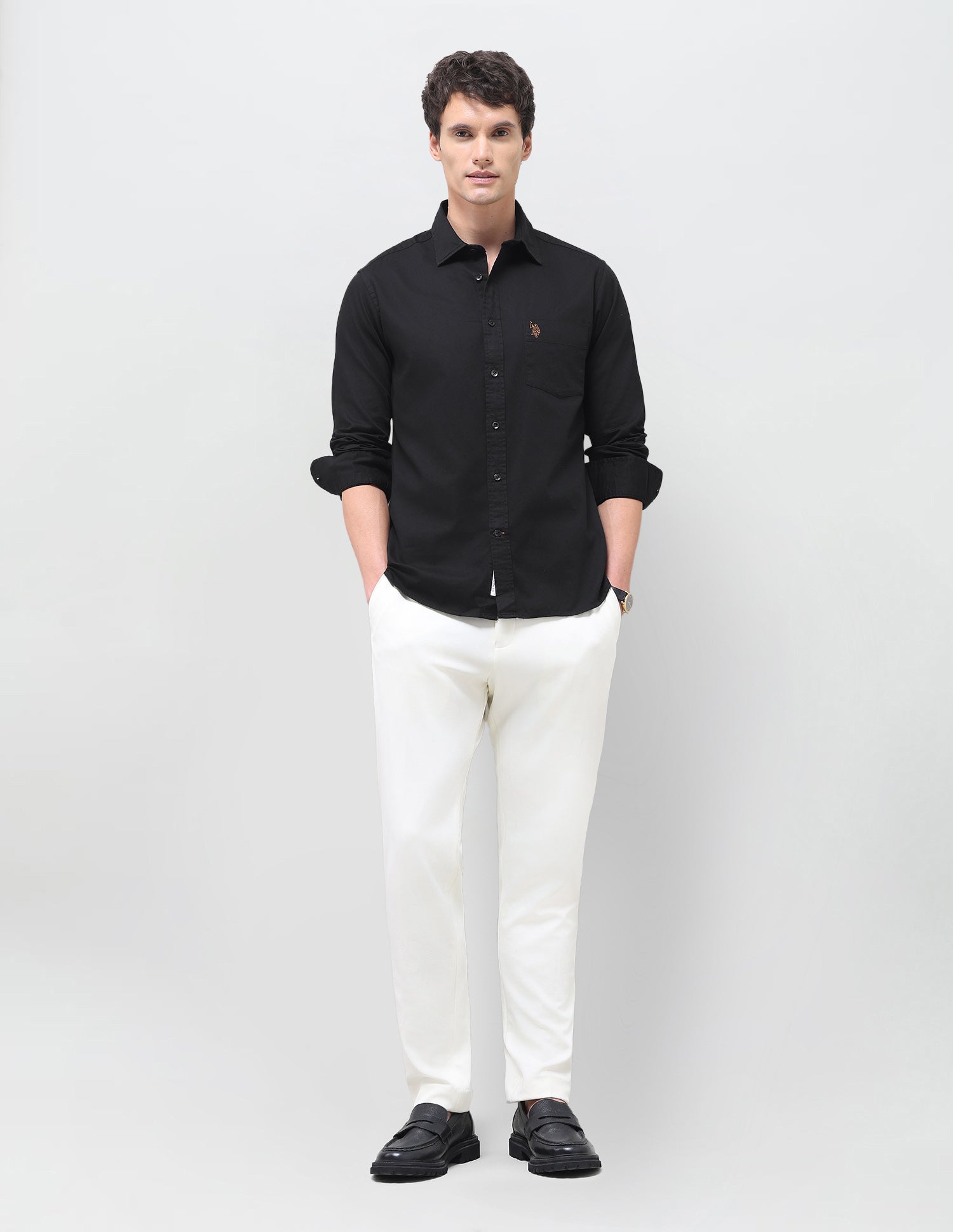 Solid Tailored Fit Shirt Black - U.S. Polo Assn. India | Large
