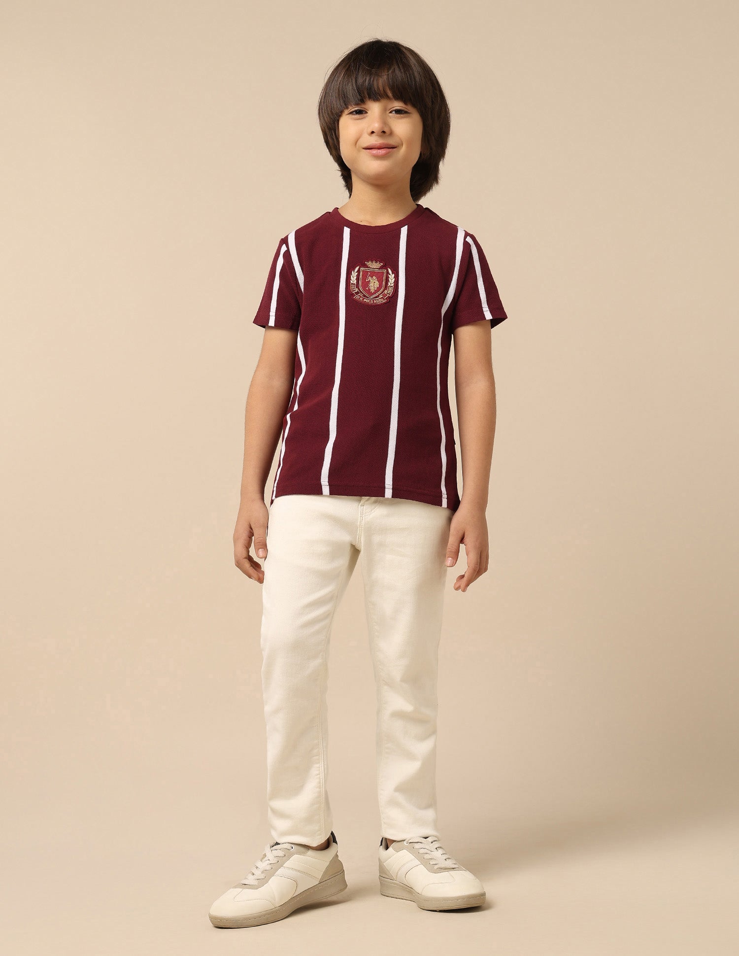 Boys Vertical Striped Regular Fit T-Shirt Maroon - U.S. POLO ASSN. | Large