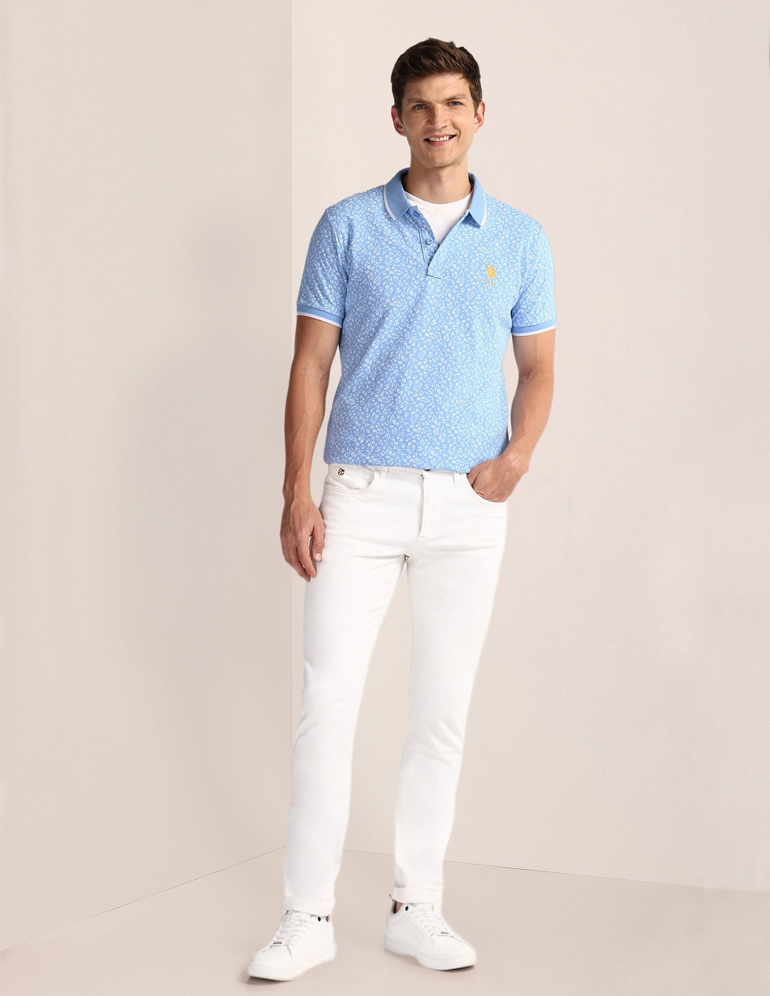 Floral Print Slim Fit Polo Shirt Blue - U.S. POLO ASSN. | Large