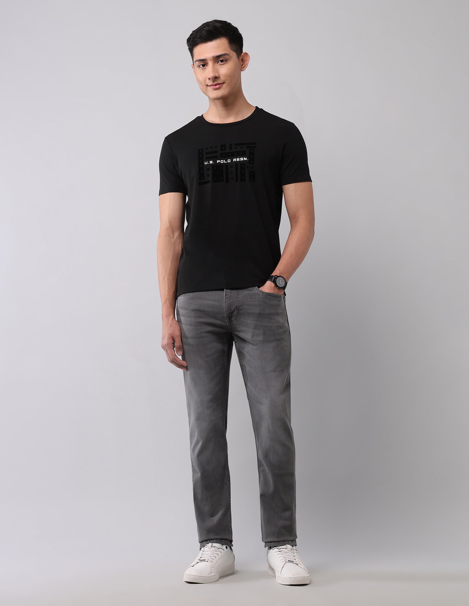 Brand Printed Muscle Fit T-Shirt Black - U.S. Polo Assn. India | Large