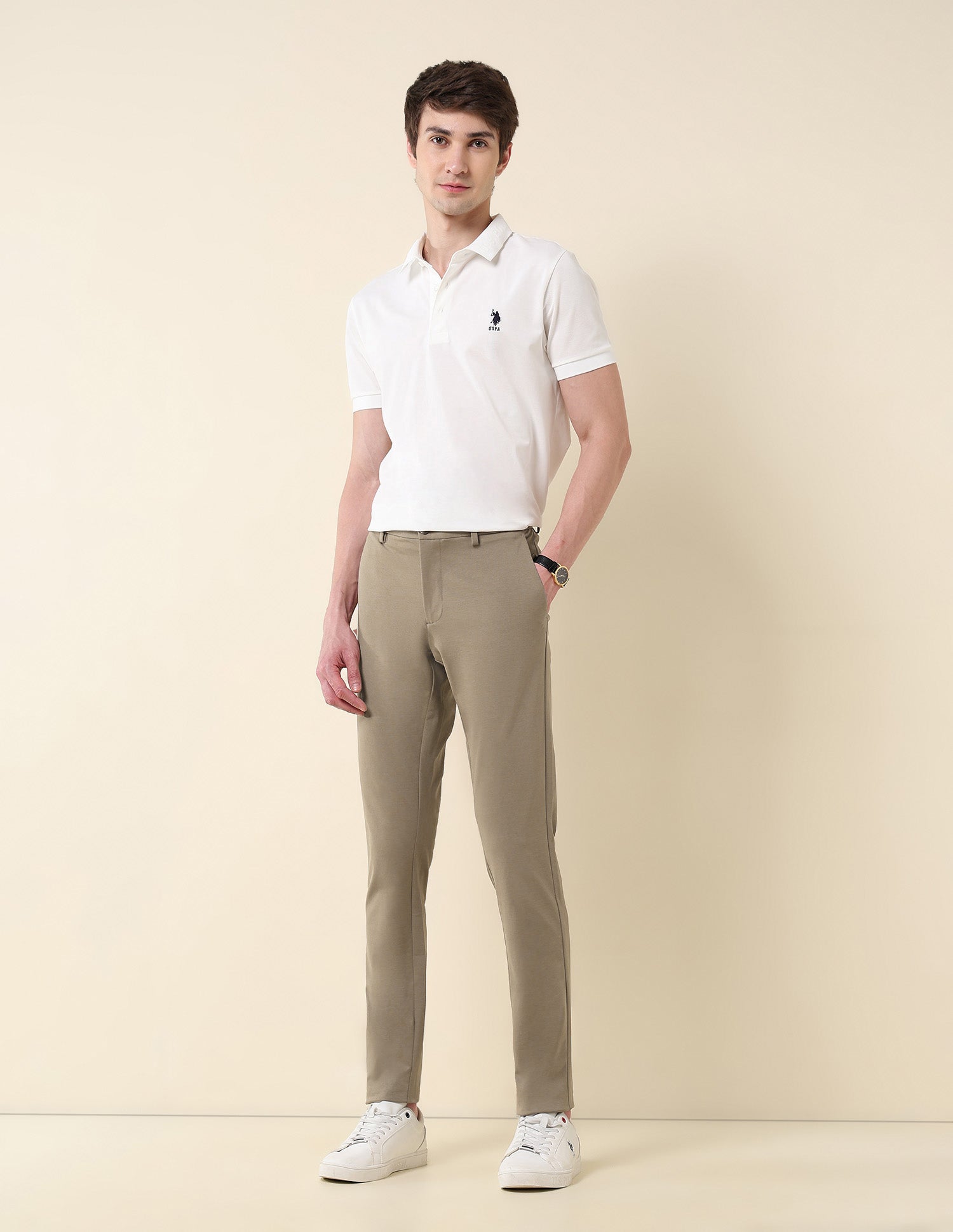 Solid Austin Slim Fit Twill Trousers Khaki - U.S. POLO ASSN. | Large