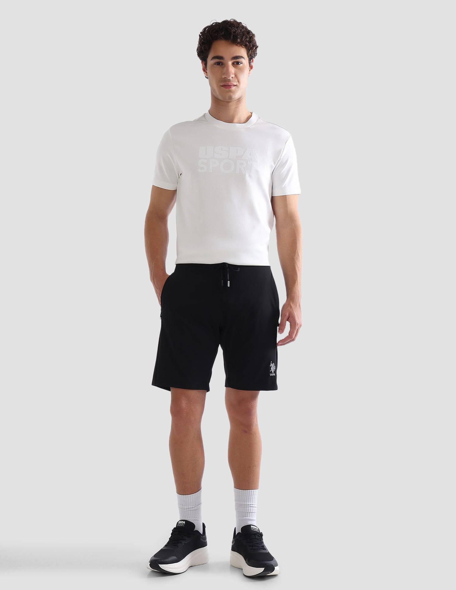 Slim Fit Mid Rise Active Shorts Black - U.S. Polo Assn. India | Large