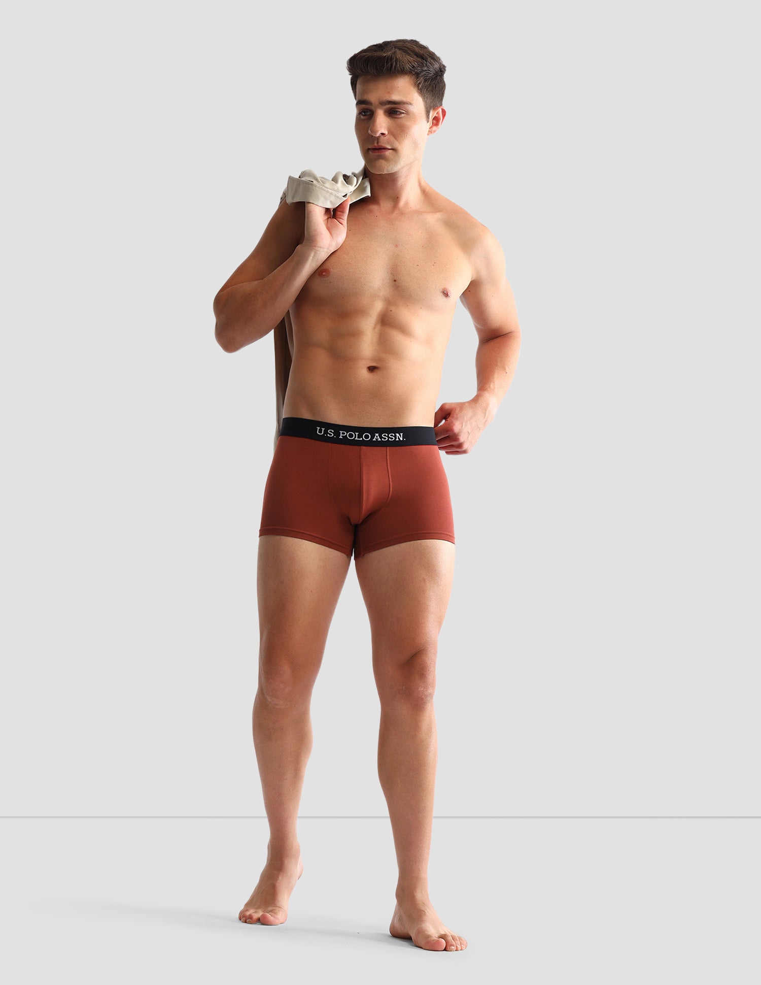 Anti Microbial Solid OET13 Trunks - Pack Of 3 Grey Melange, Rust and Burgandy - U.S. POLO ASSN. | Large