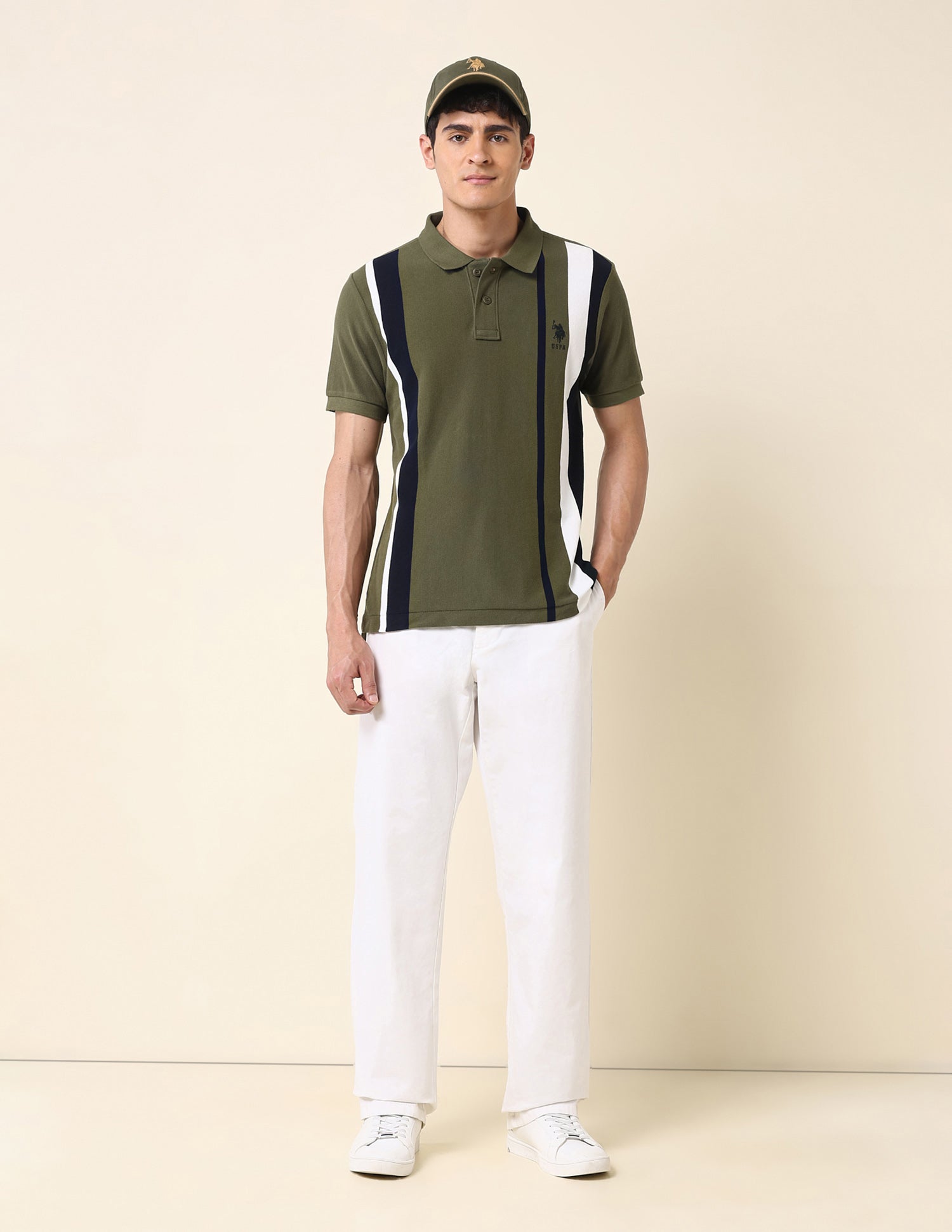 Vertical Striped Classic Polo Shirt Olive - U.S. Polo Assn. India | Large