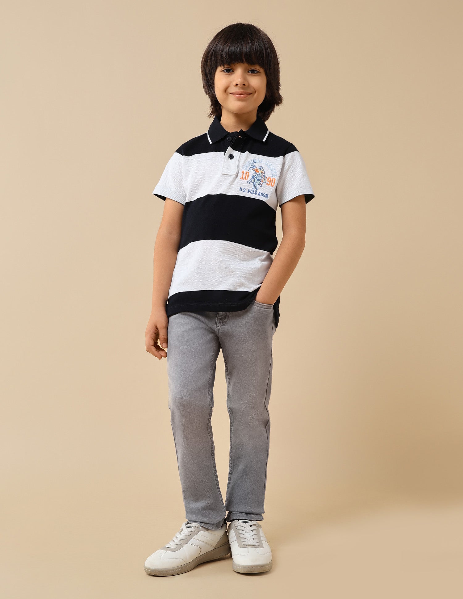 Boys Horizontal Striped Regular Fit Polo Shirt Navy - U.S. POLO ASSN. | Large