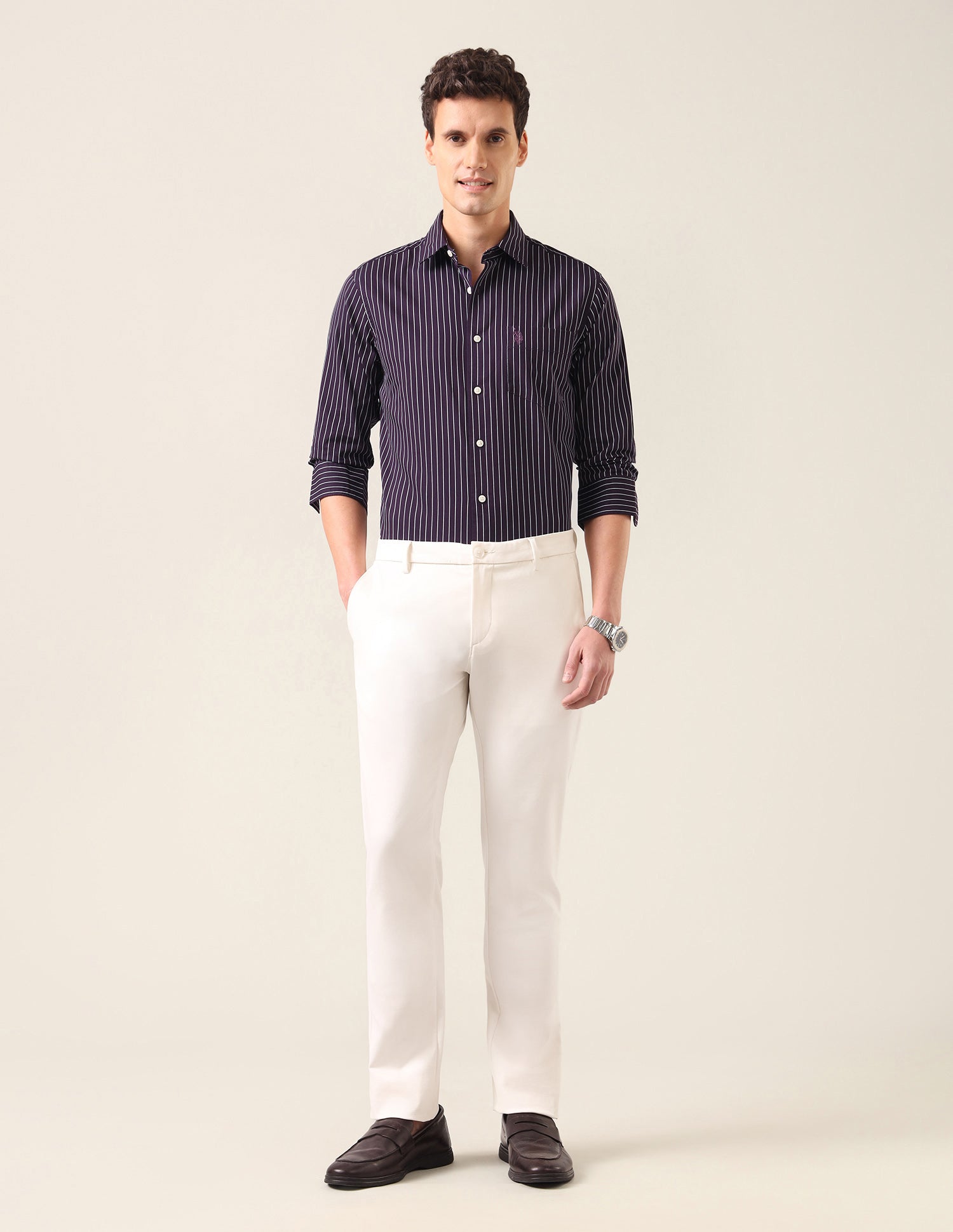 Vertical Striped Tailored Fit Shirt Purple - U.S. Polo Assn. India | Large
