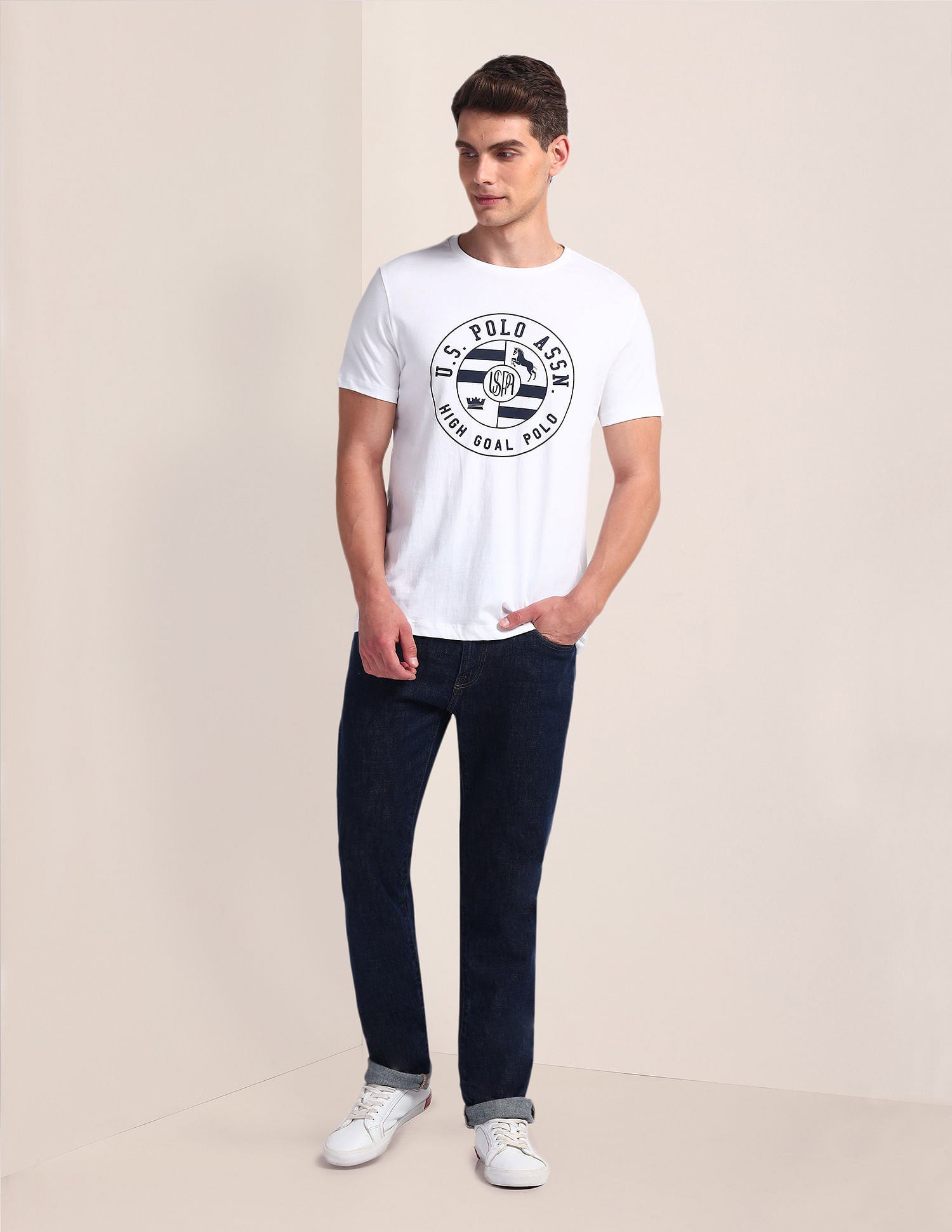 Brand Print Slim Fit T-Shirt White - U.S. Polo Assn. India | Large