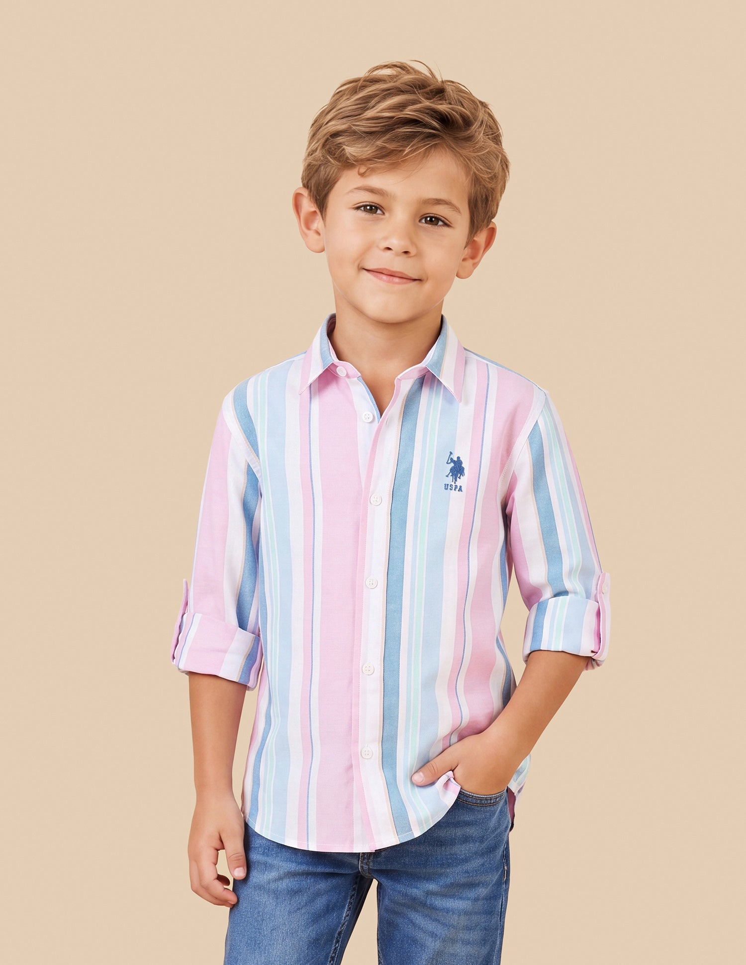Vertical Striped Regular Fit Shirt Pink - U.S. Polo Assn. India | Large