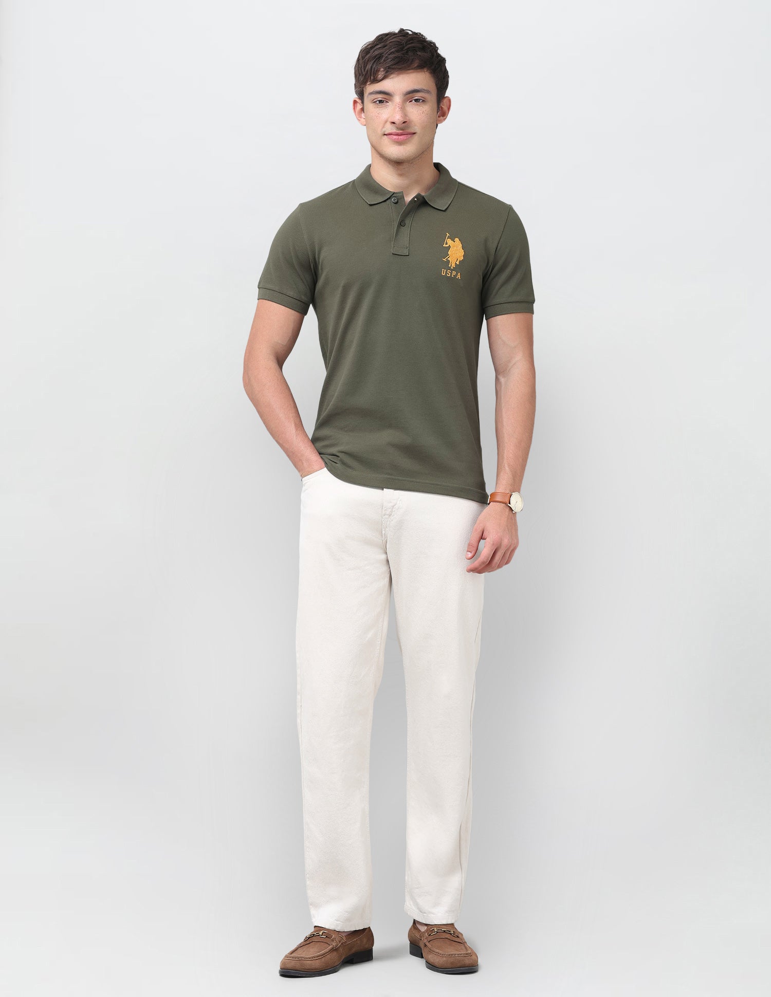 Solid Regular Fit Polo Shirt Olive - U.S. Polo Assn. India | Large